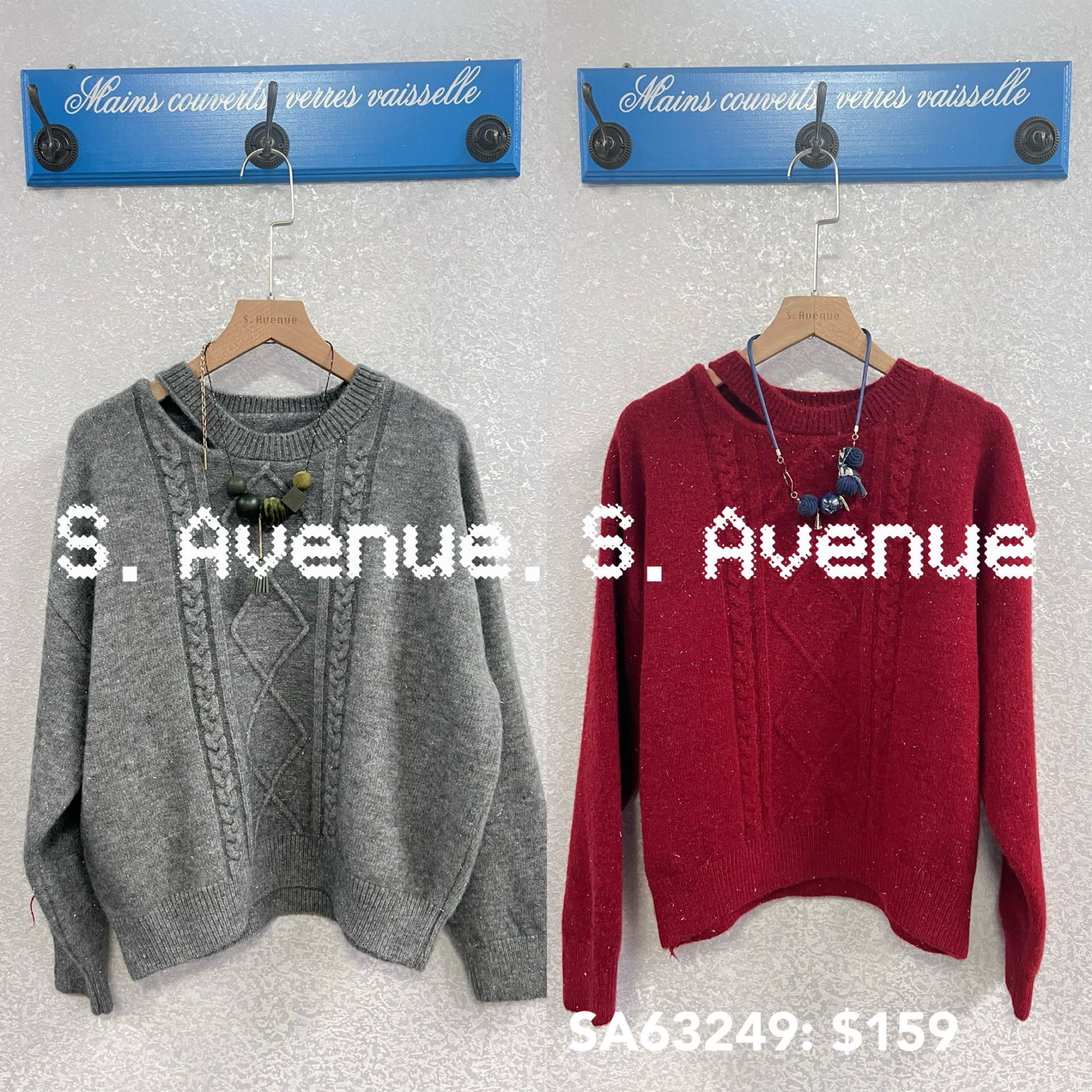 SA63249: 長袖領偷空菱格織紋冷衫