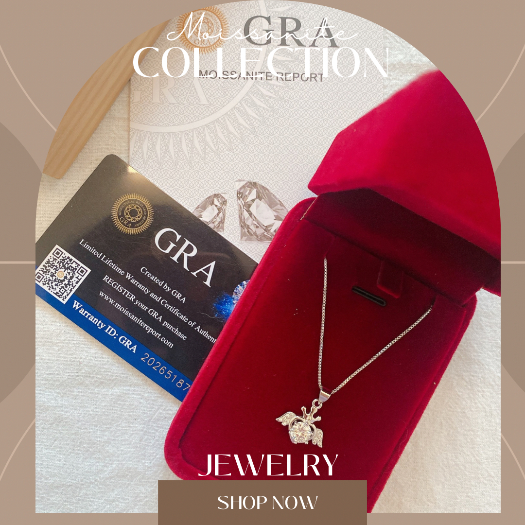 GRA Moissanite Necklace Collection - Heart Wing Pendant in Red Velvet Box