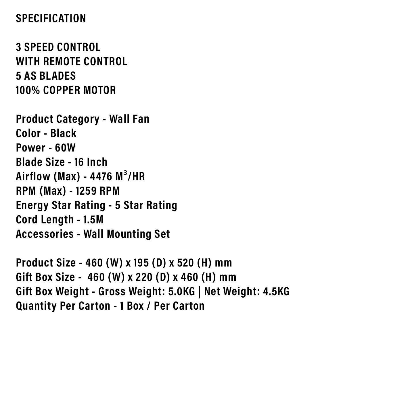 Faber 16" Vento Gen2 Wall Fan (FWF 1635R)