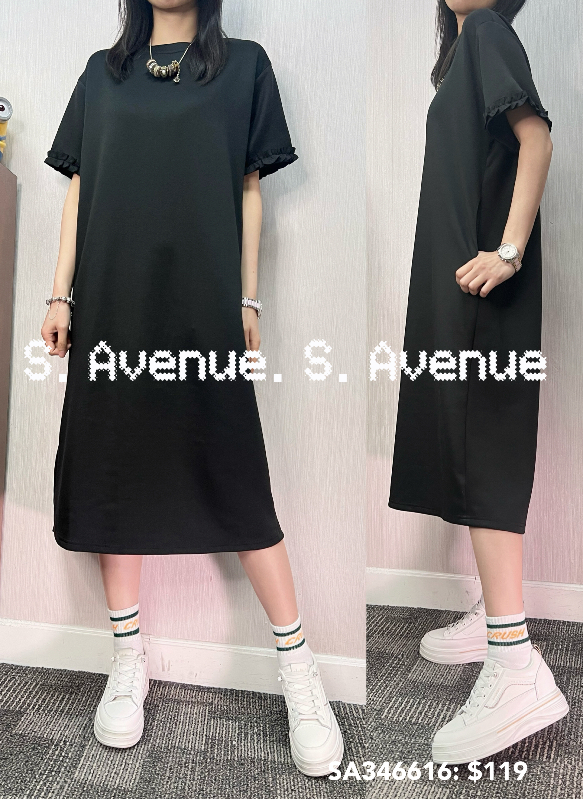 SA346616: 簡約短袖波浪邊A字op