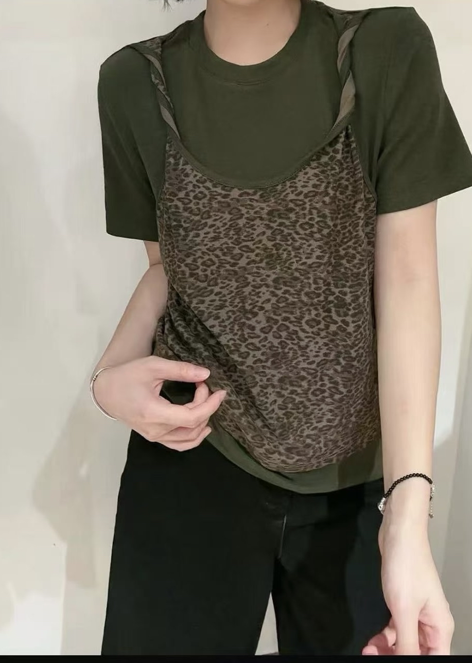 假2 件豹紋吊帶Top