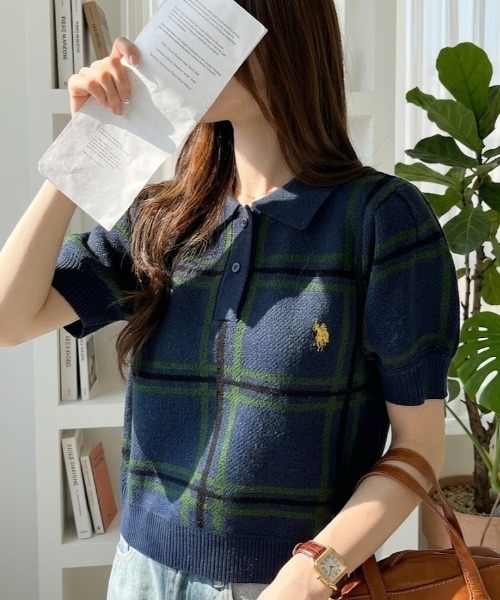 日本直送 限時特價優惠中  日本 U.S. POLO ASSN. × Ada. 聯乘格紋短版短袖針織Polo衫