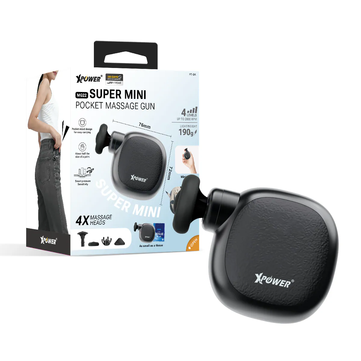 XPOWER - XPower MG22 Massage Gun 超迷你口袋按摩槍 - MG22_P7-BK 黑色 | MG22_P7-WH 白色