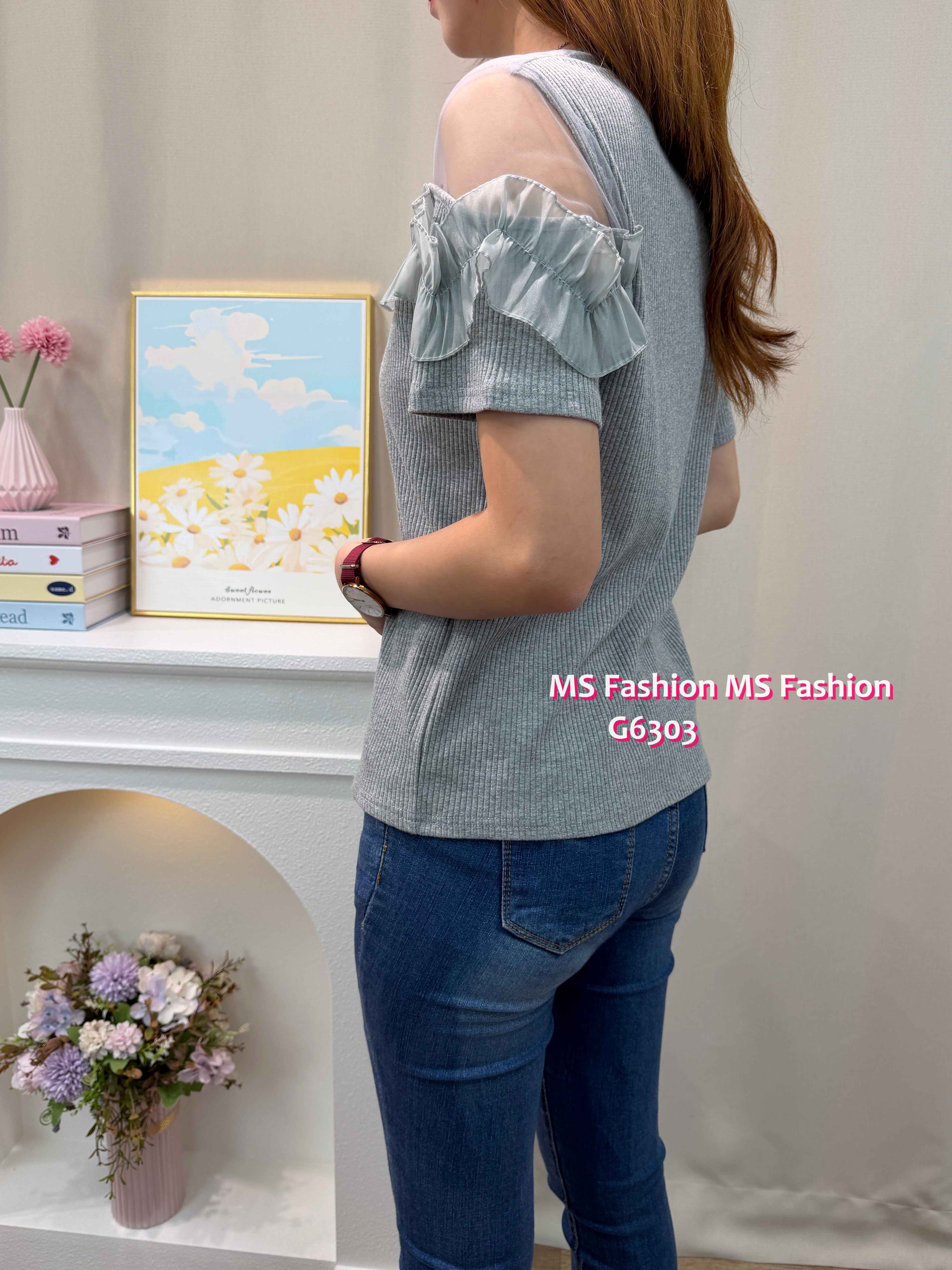 G6303 ruffle透視紗top