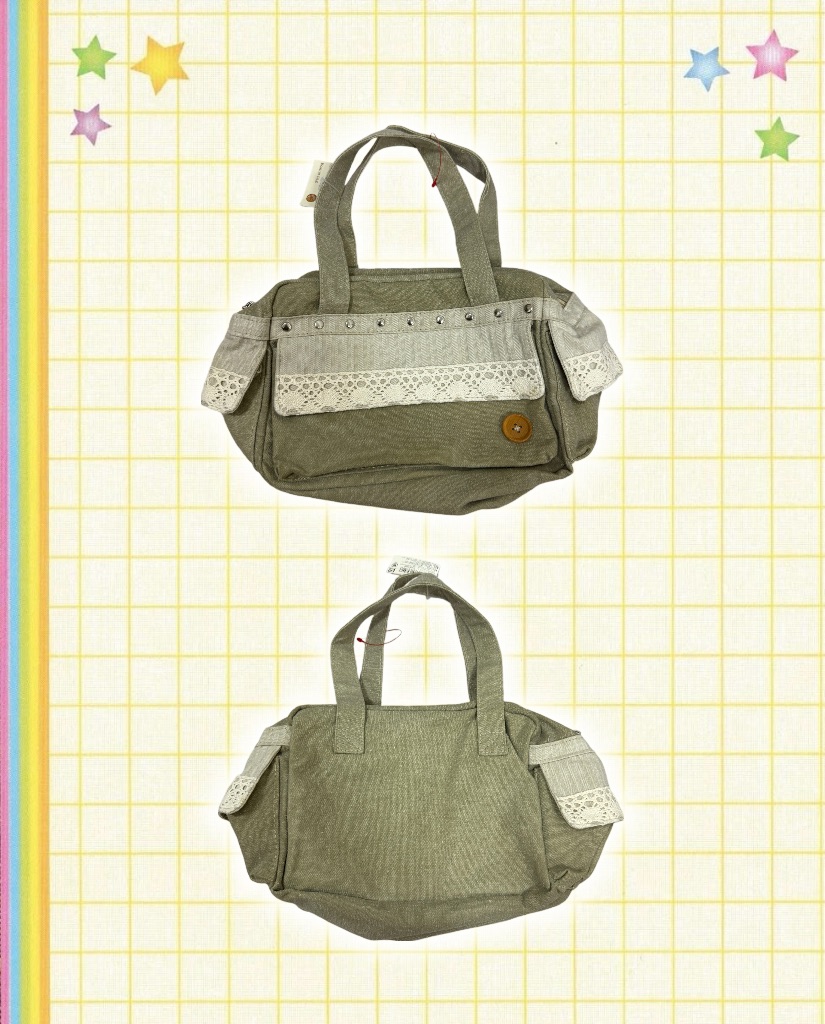 Lace-Trimmed Utility Canvas Bag