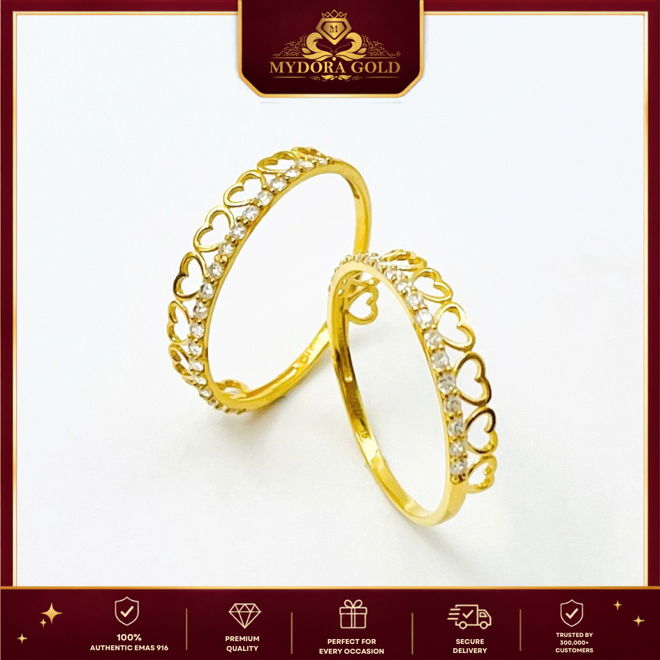 MYDORA EMAS 916 Cincin Batu CZ Love Chain l EMAS 916/22K