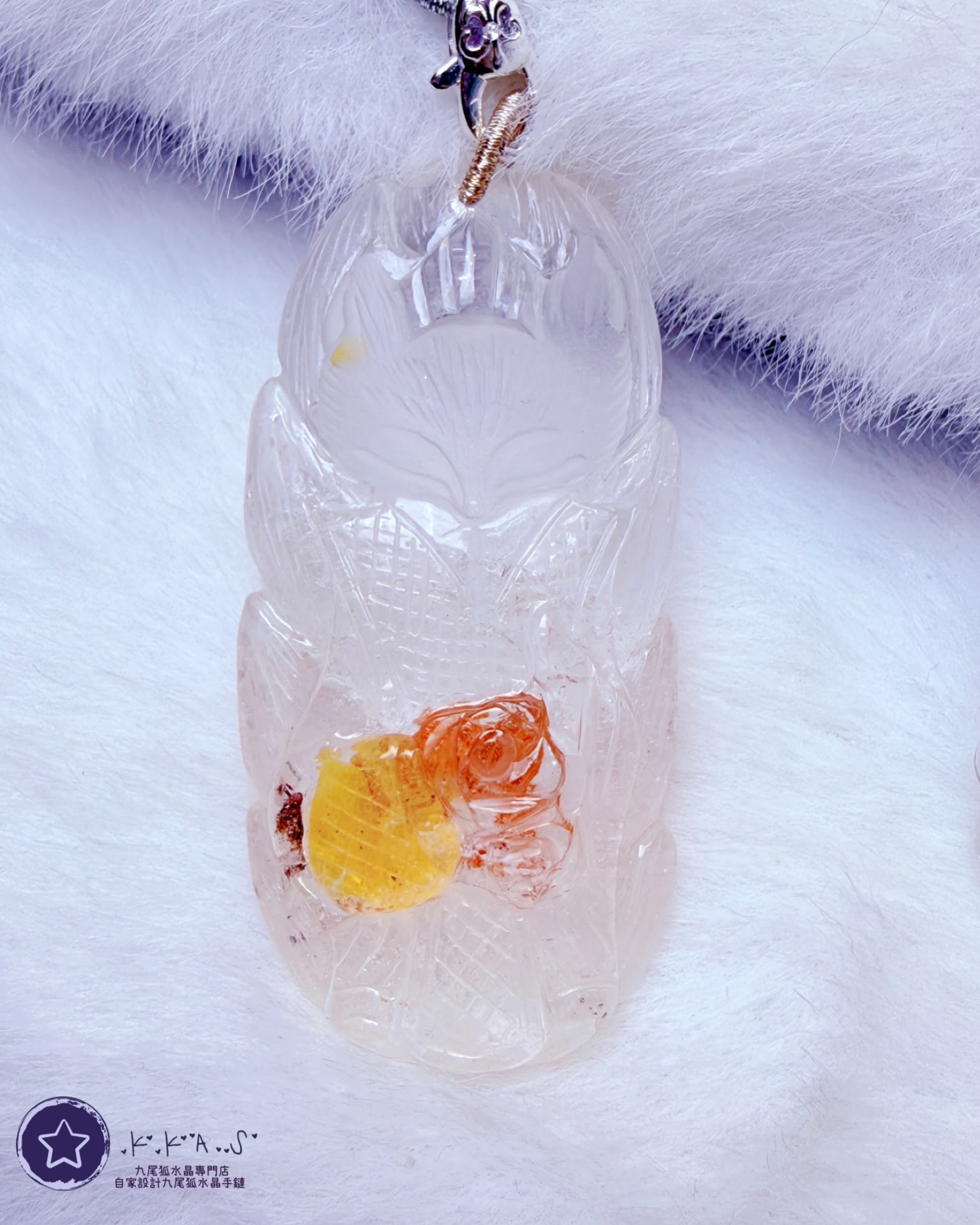 K00327 錦鯉膠花 玫瑰花狐 - 吊墜頸鏈/套鏈