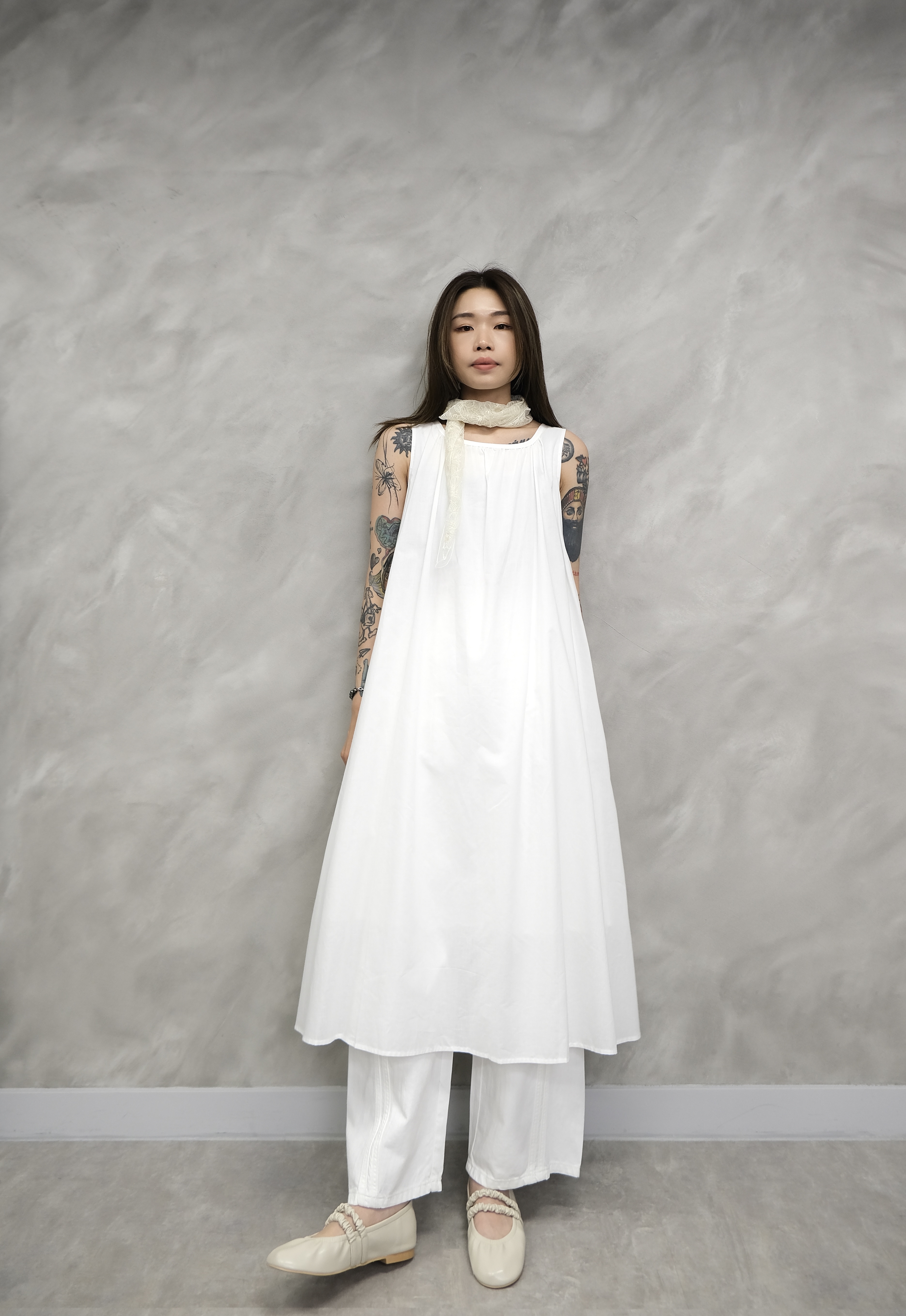 Cotton shirring sleeveless dress #op16