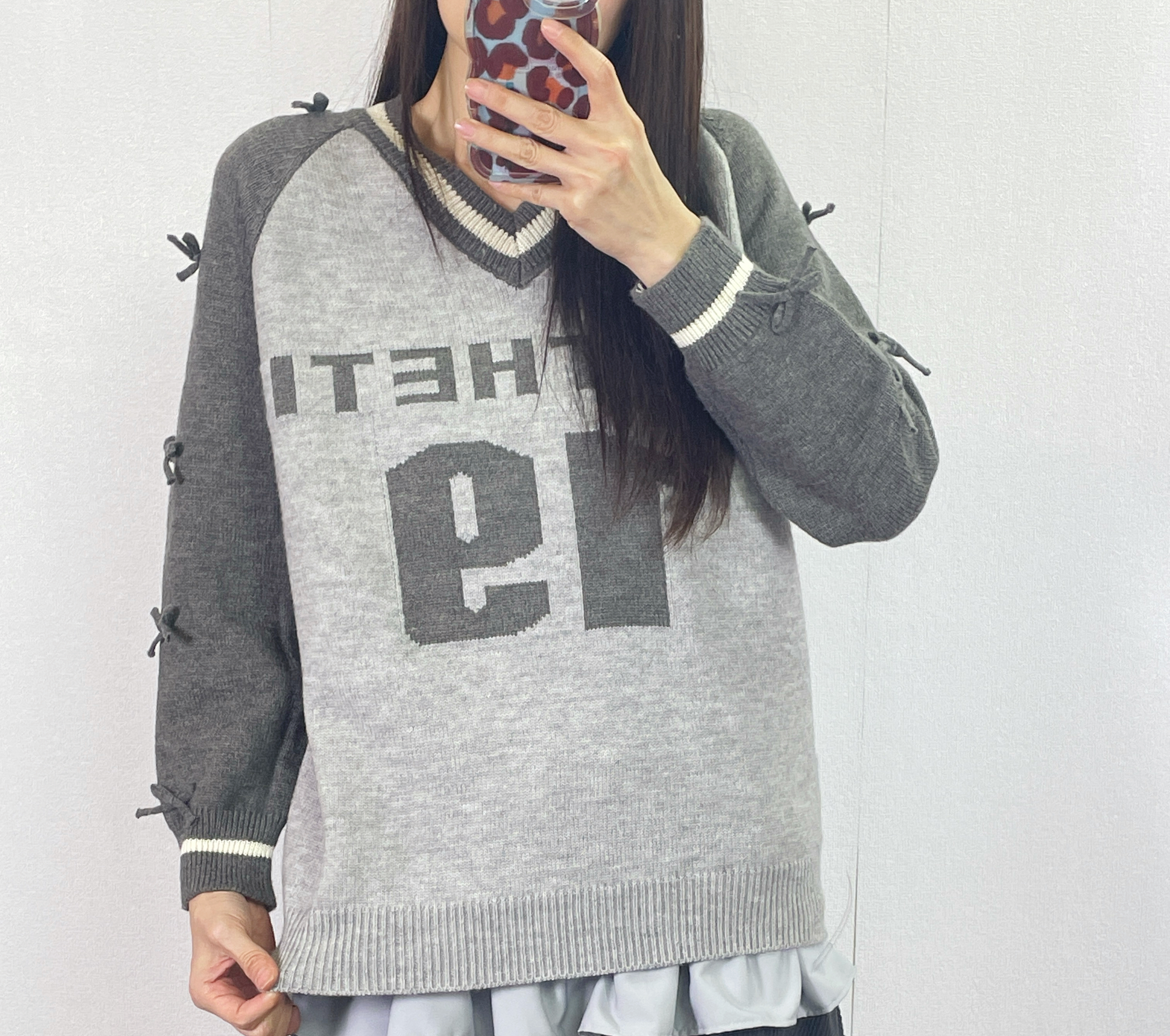 K5537 拼色牛角袖針織top