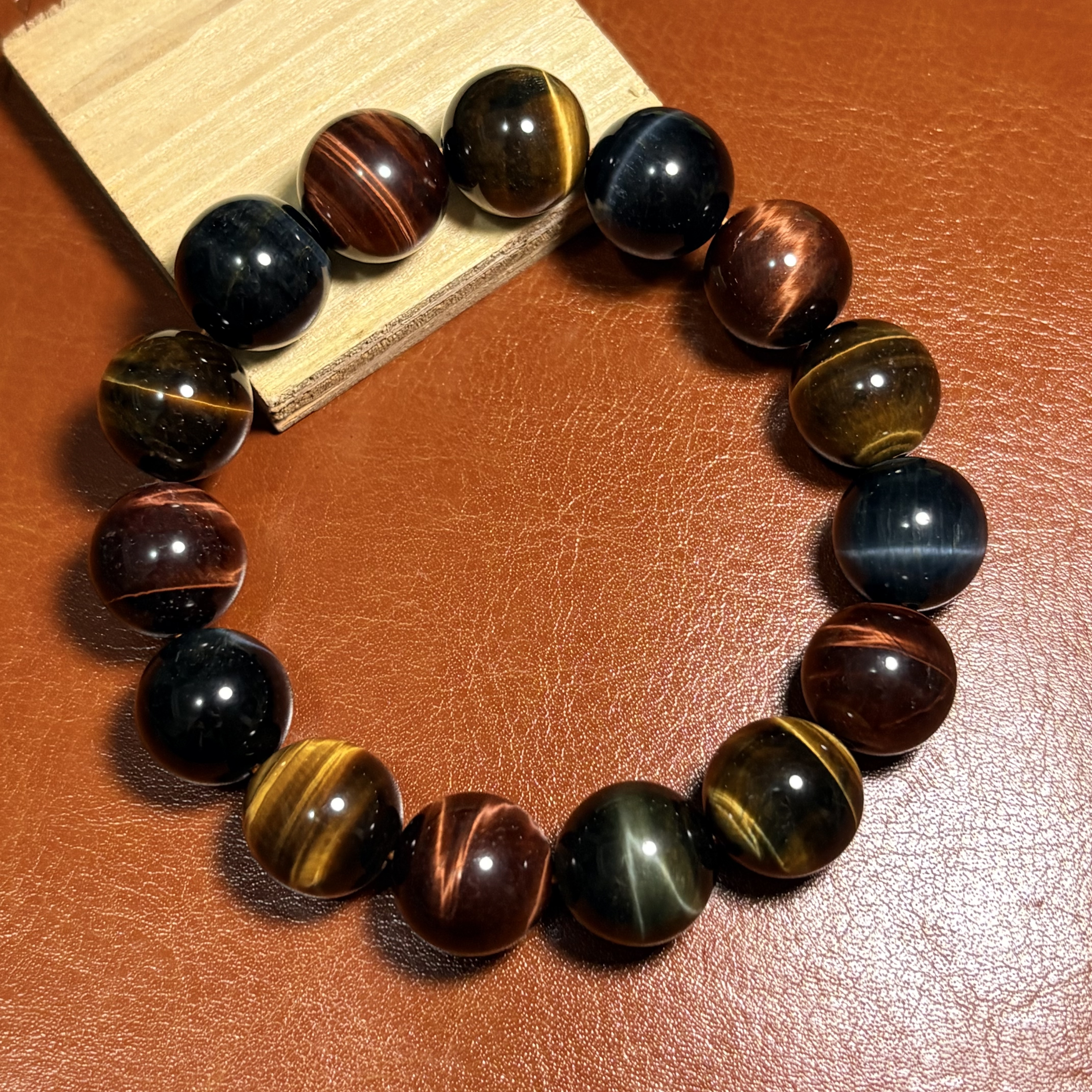 彩虎眼石｜三色虎眼石手鏈 No.3456 丨規格：14.5mm珠17 cm手圍