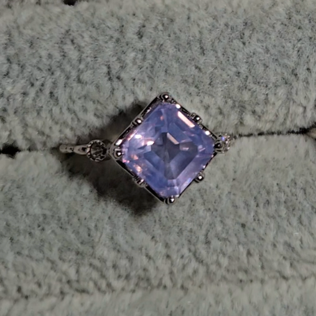 Lavender moon quartz princess cut ring in adjustable sterling silver (C) - RQ155