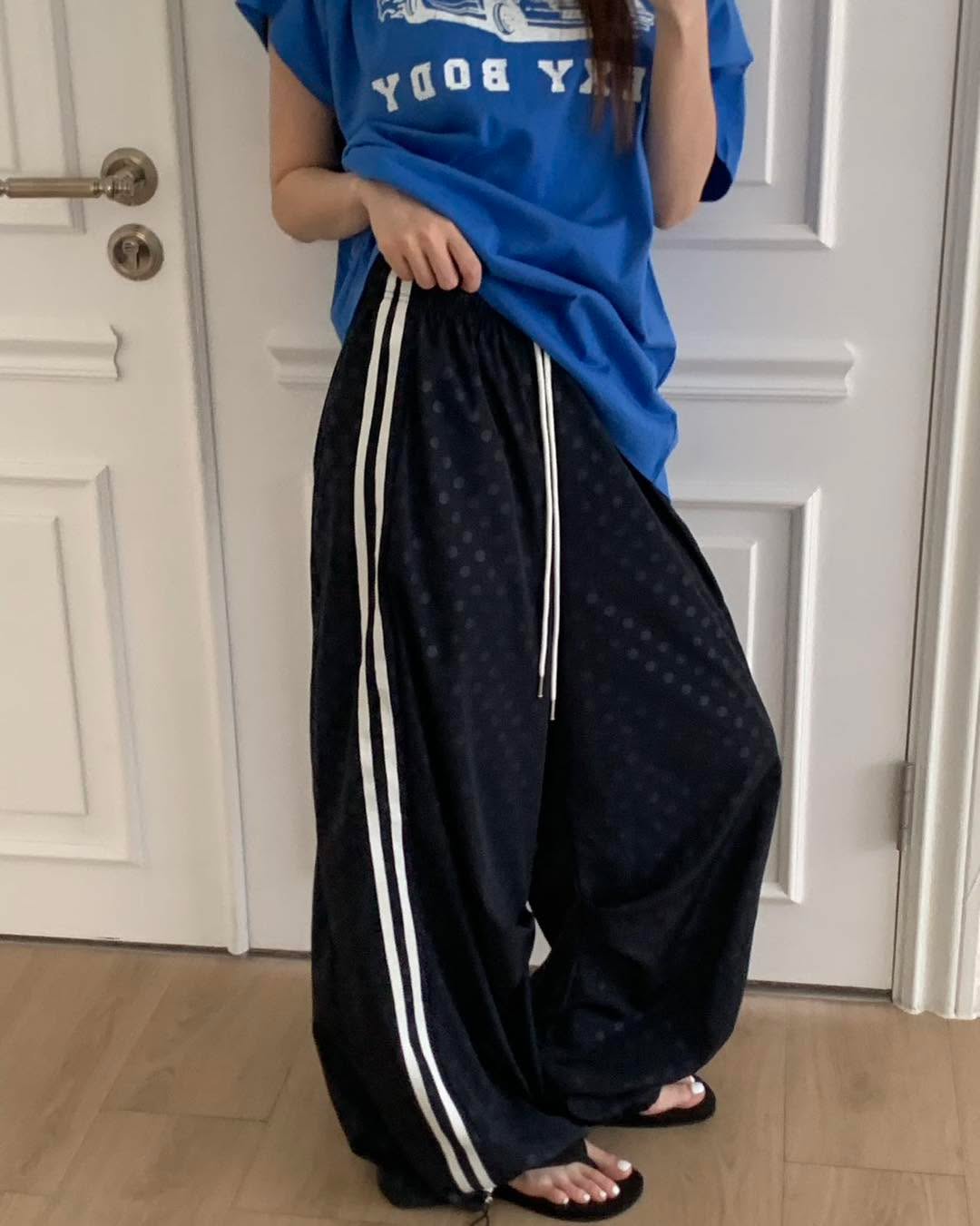 波點暗紋束腳運動褲