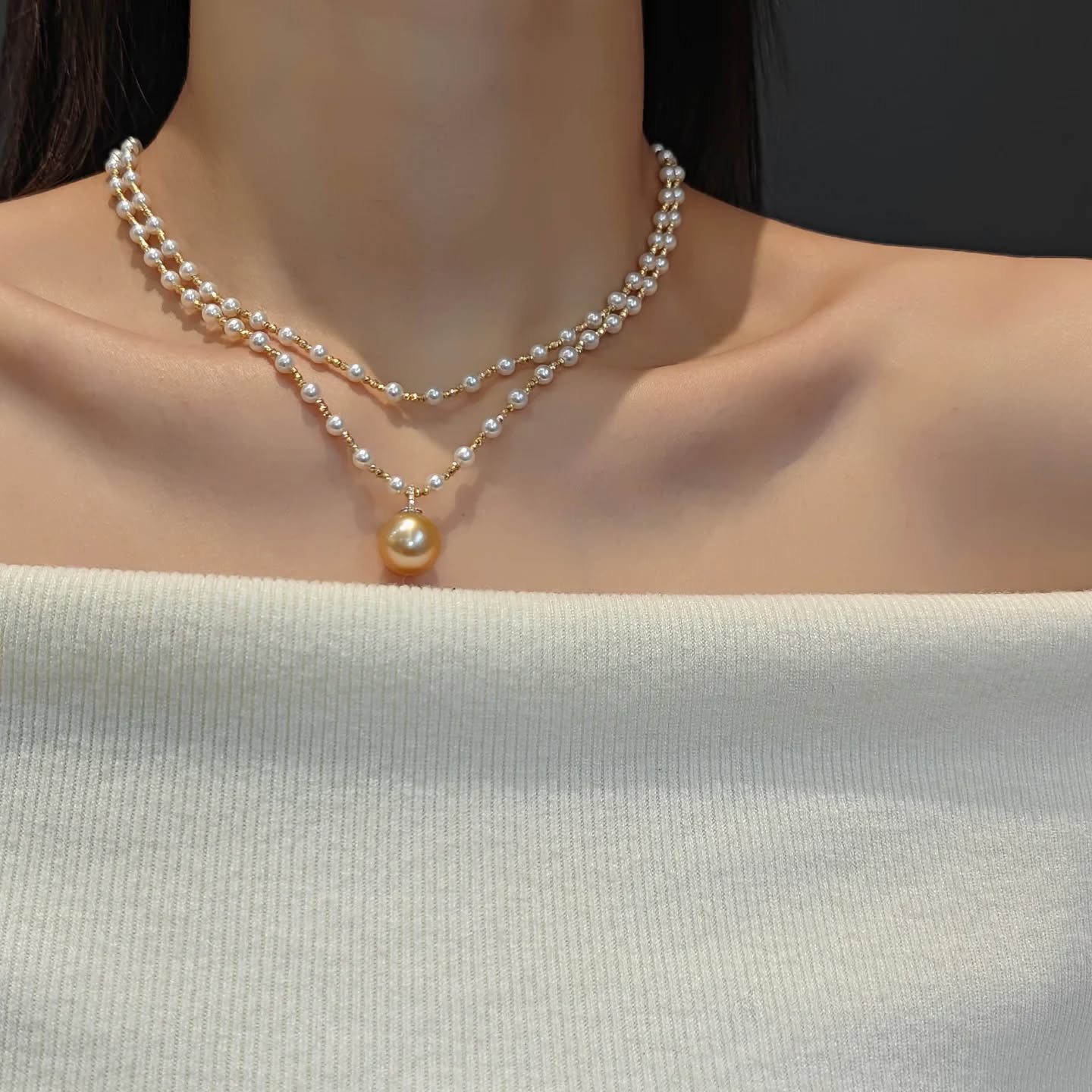 4-5mm正圓無瑕淡水 搭配純銀小隔珠 總長90cm  萬能鏈