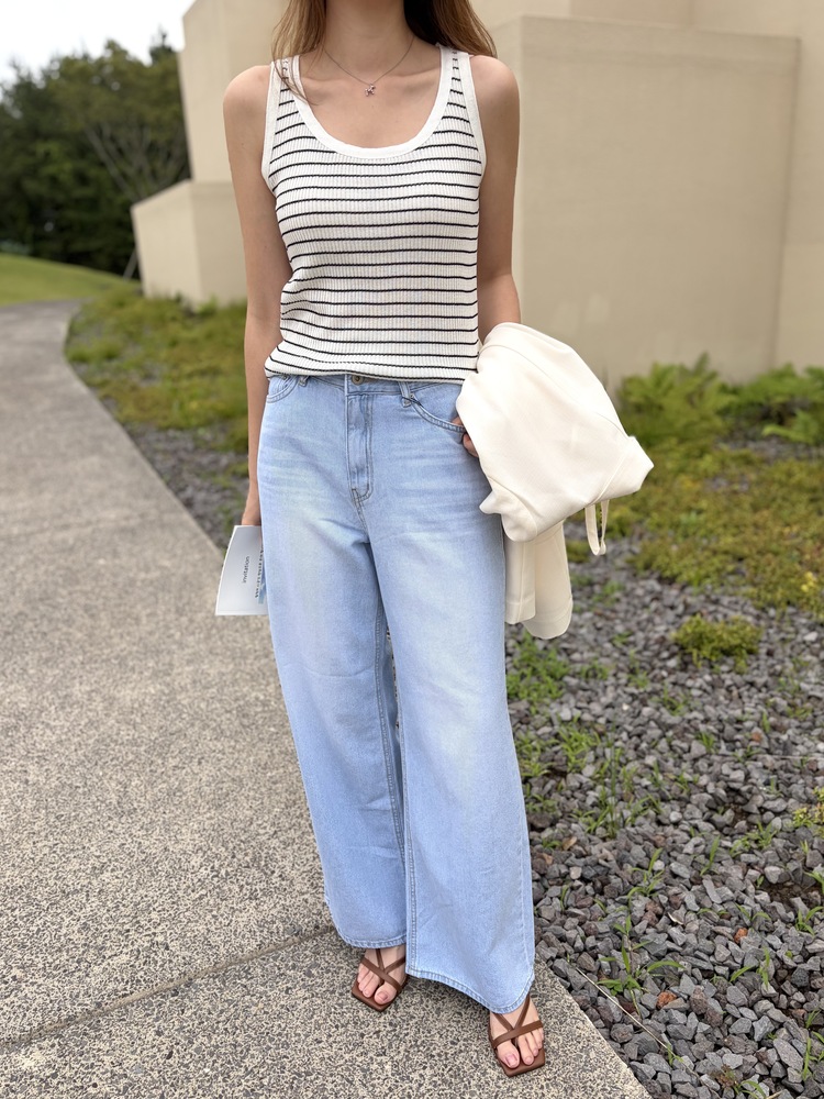 Linen Striped Tank Top (Whtie)