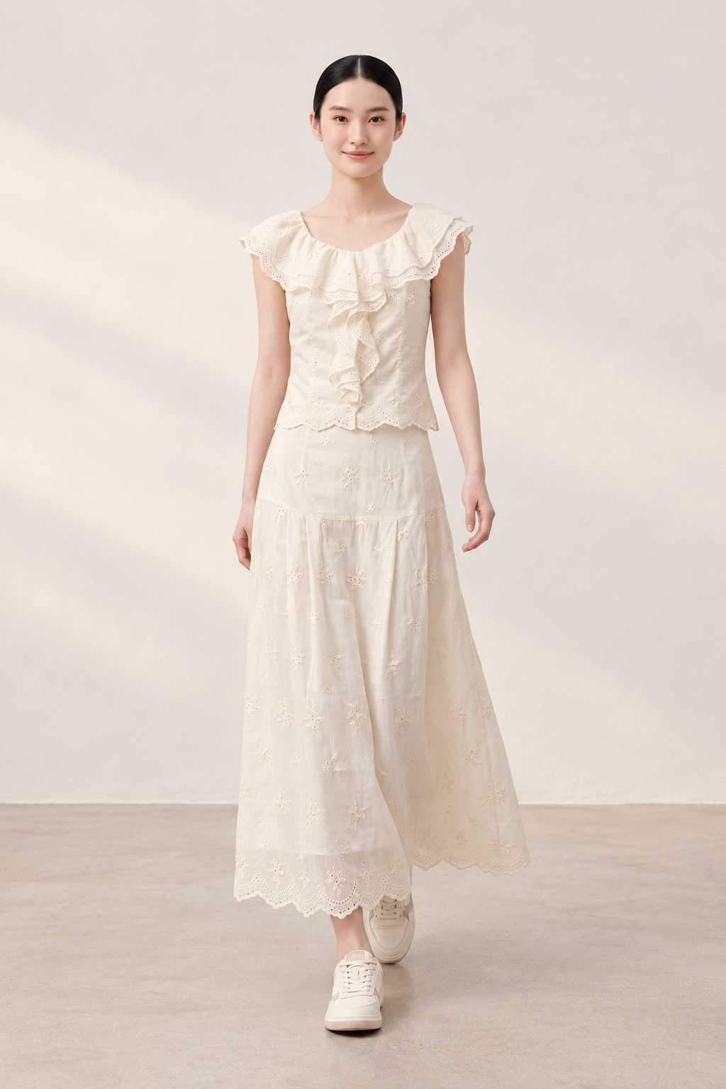 2119BS Eyelet Embroidered Maxi Skirt
