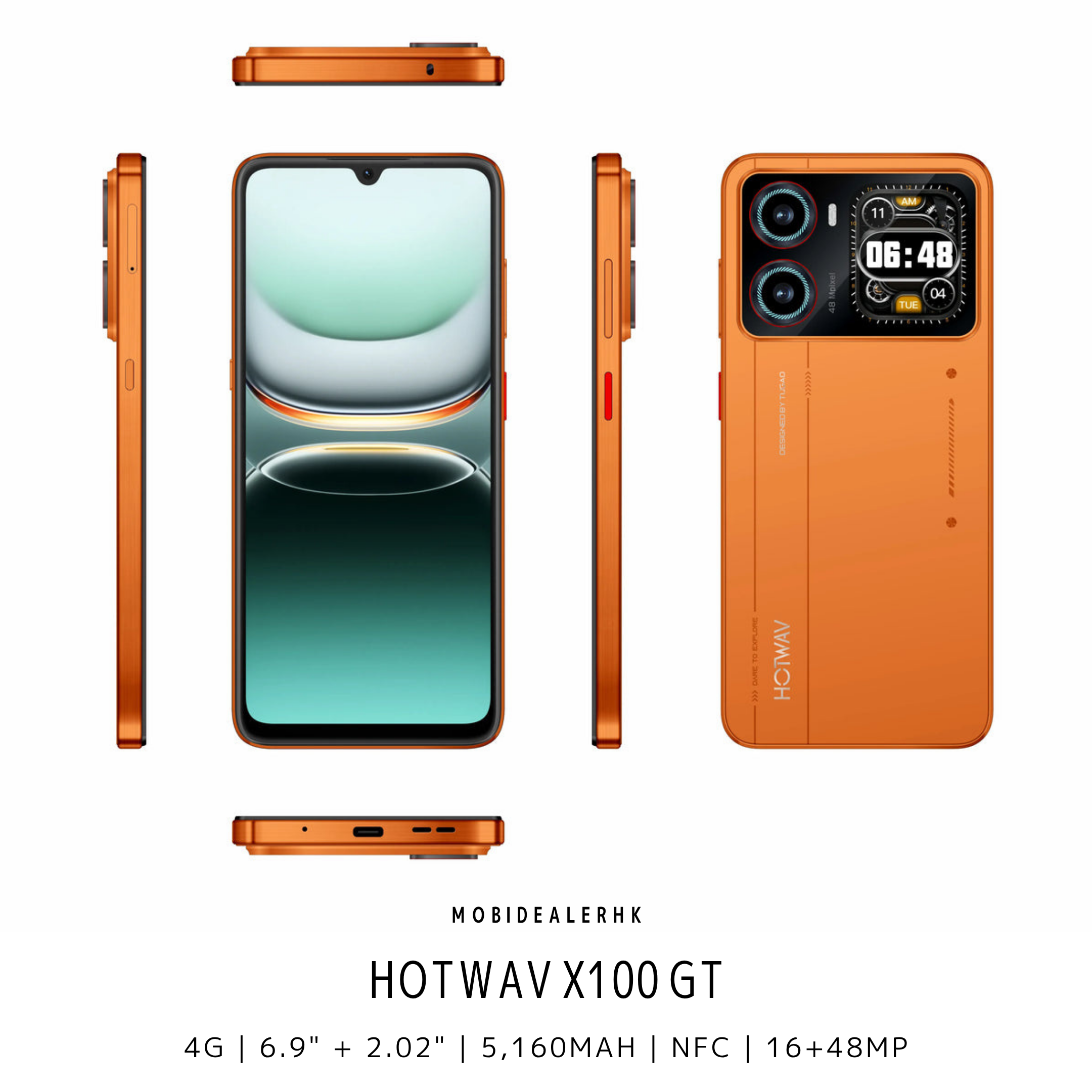 Hotwav X100 GT | 4G | 智能手機 | 6.9吋主屏 + 2.02吋副屏 | 48MP主鏡頭 | NFC