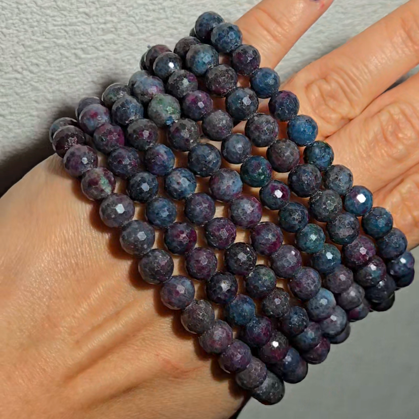 Ruby in kyanite faceted bead bracelets with UV, smaller beads - RBY146