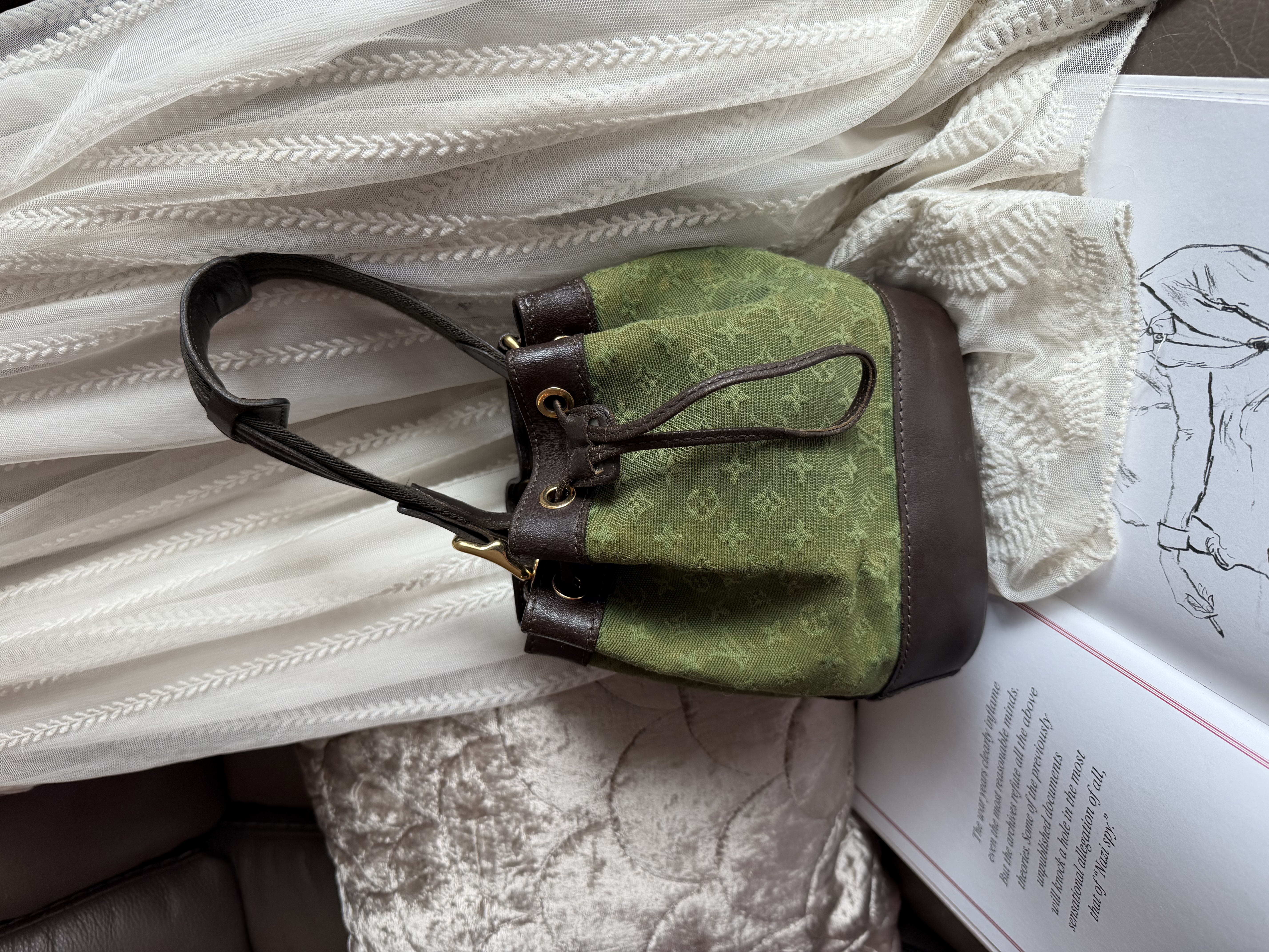 Louis Vuitton Monogram Mini Lin Noelie Green Bucket Bags