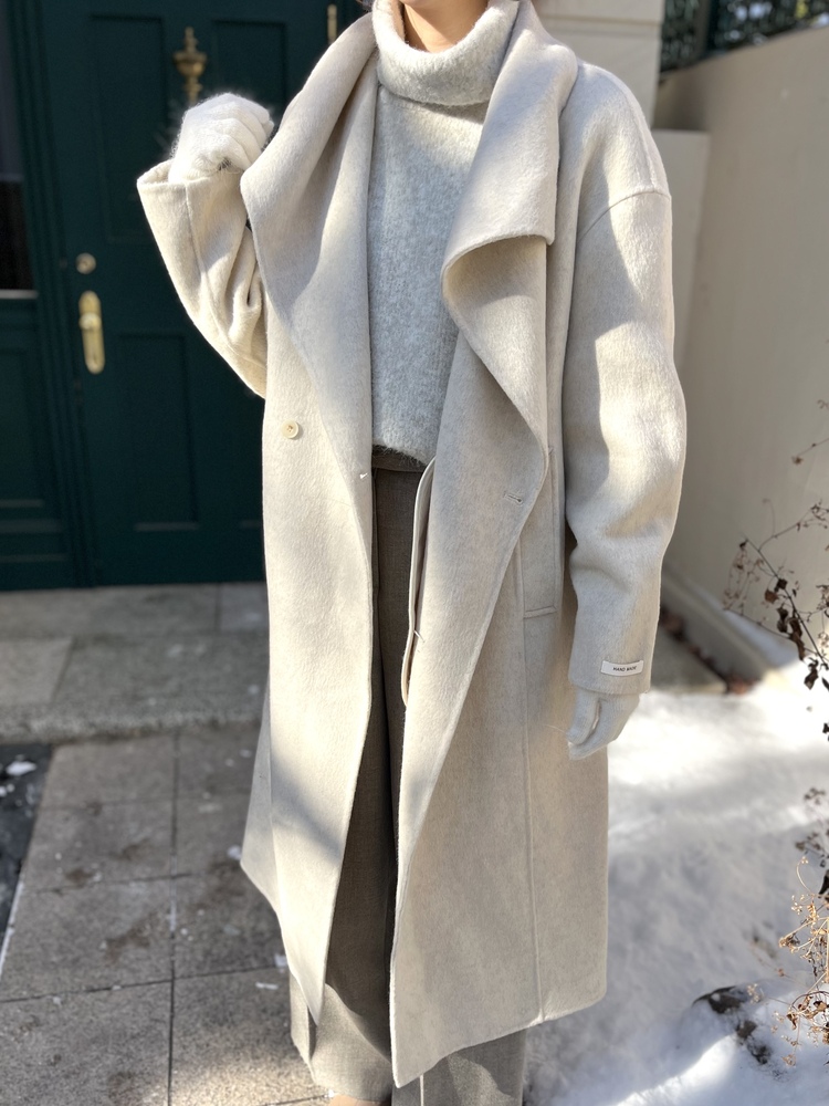 [70% Wool] Parisian Belted Wool Coat (Oat)