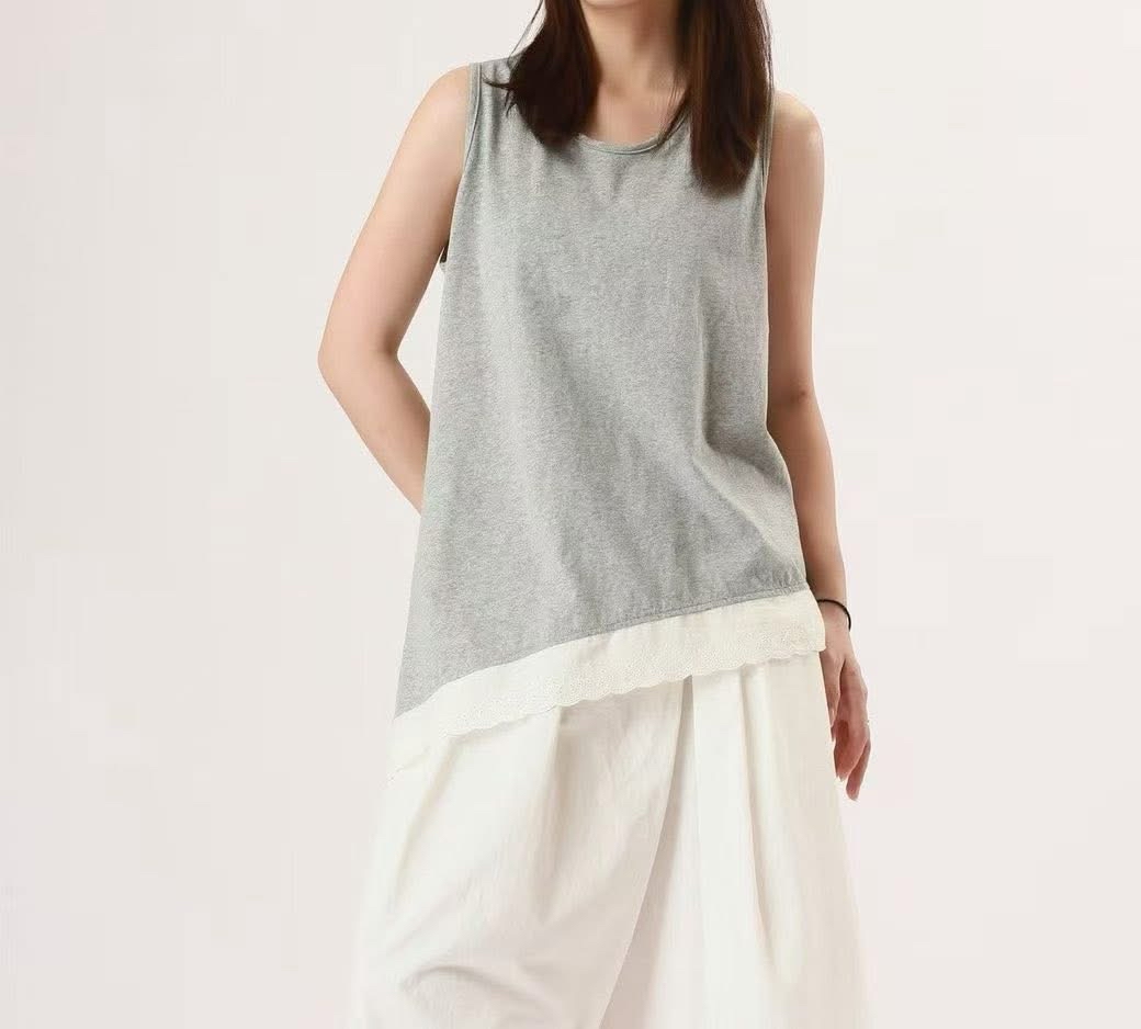 通花腳斜cut 背心 