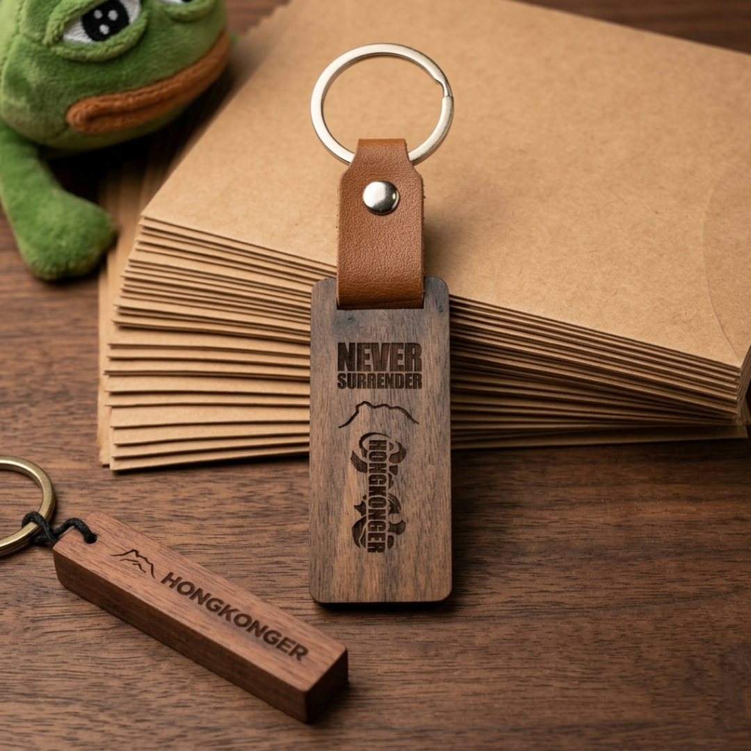【胡桃木。皮革】HONGKONGER 木製鎖匙扣 