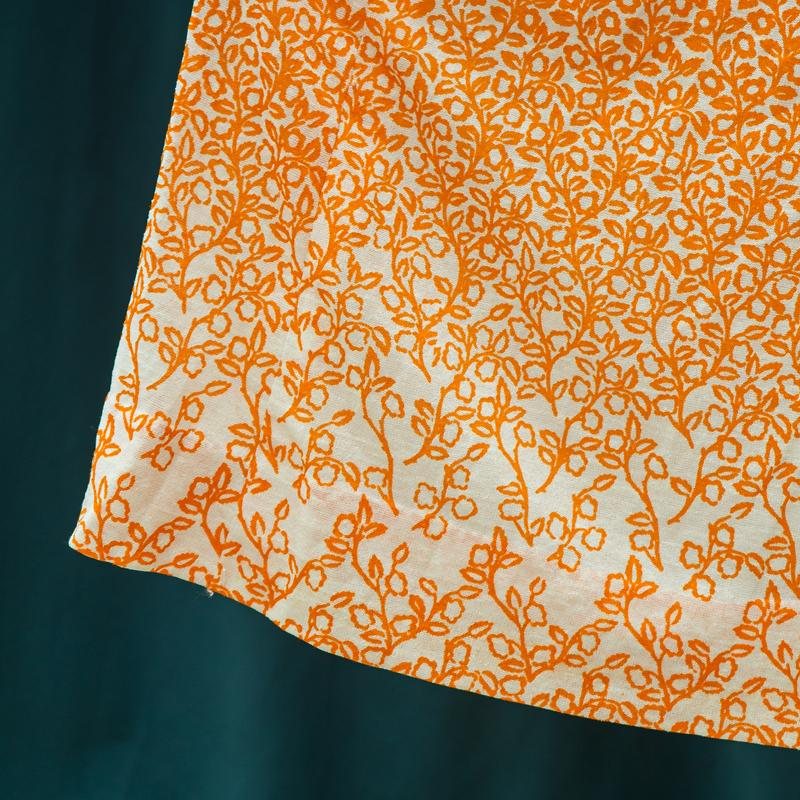 Vintage Tie Collar Orange x White Bottom Floral Foliage Outline Dress Summer Fit and Flare Dress (MT1608-62)