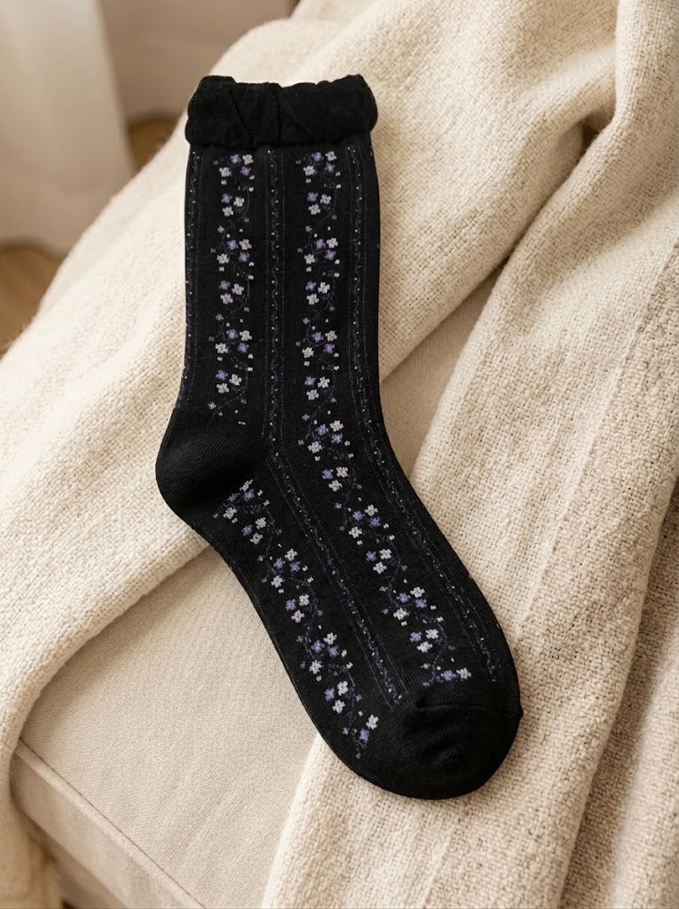 Korean Flower Stem High Crew Socks