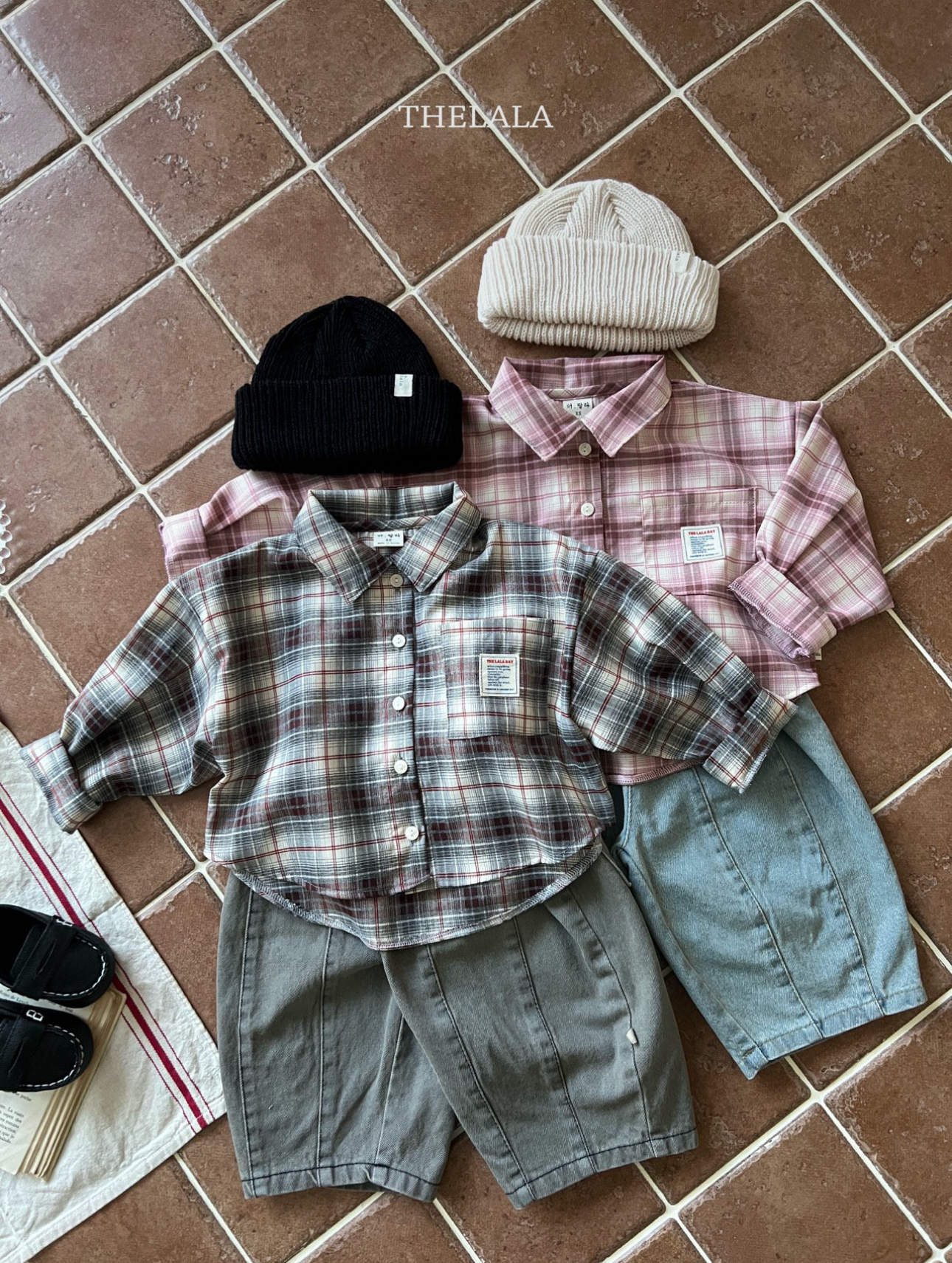 🌸預訂 韓國直送🌸🇰🇷THELALA兩色標籤口袋格紋長袖恤衫