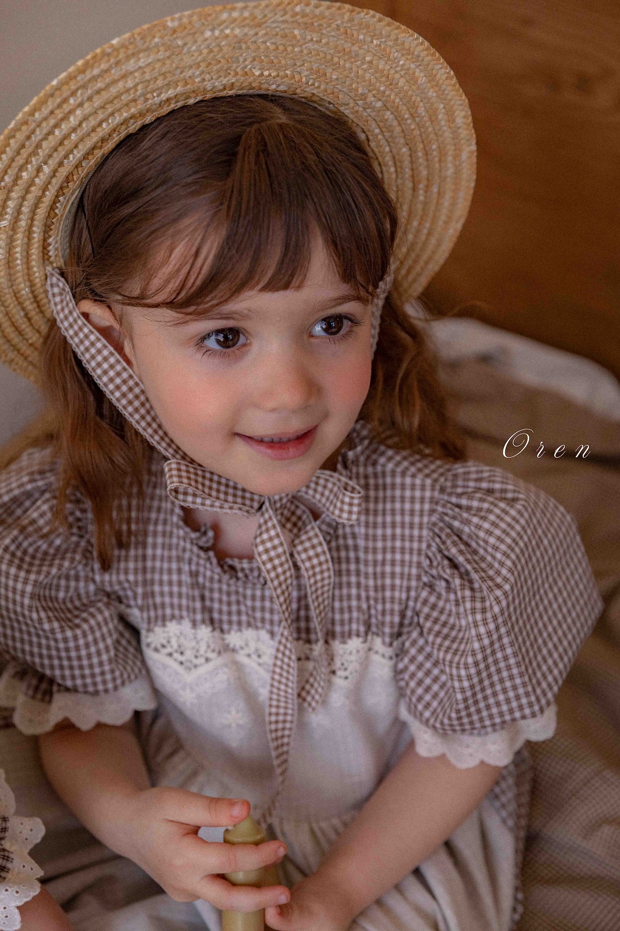 ☀️預訂 韓國直送☀️🇰🇷Oren Zegna蕾絲圍裙格紋短袖連身裙