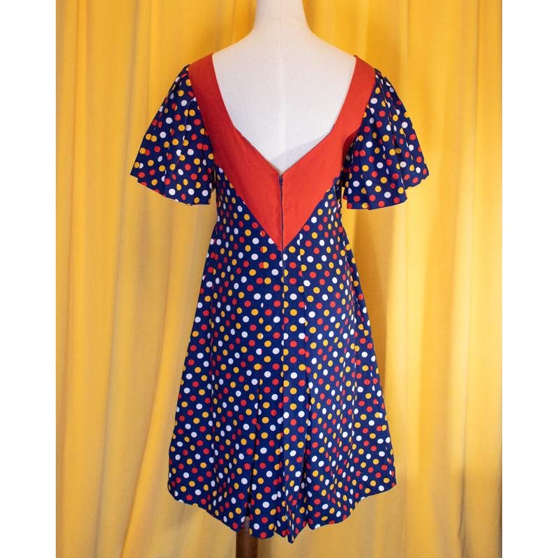 Vintage C.a.1970s Disco Dot Butterfly Sleeve Dress(Mu105-40)