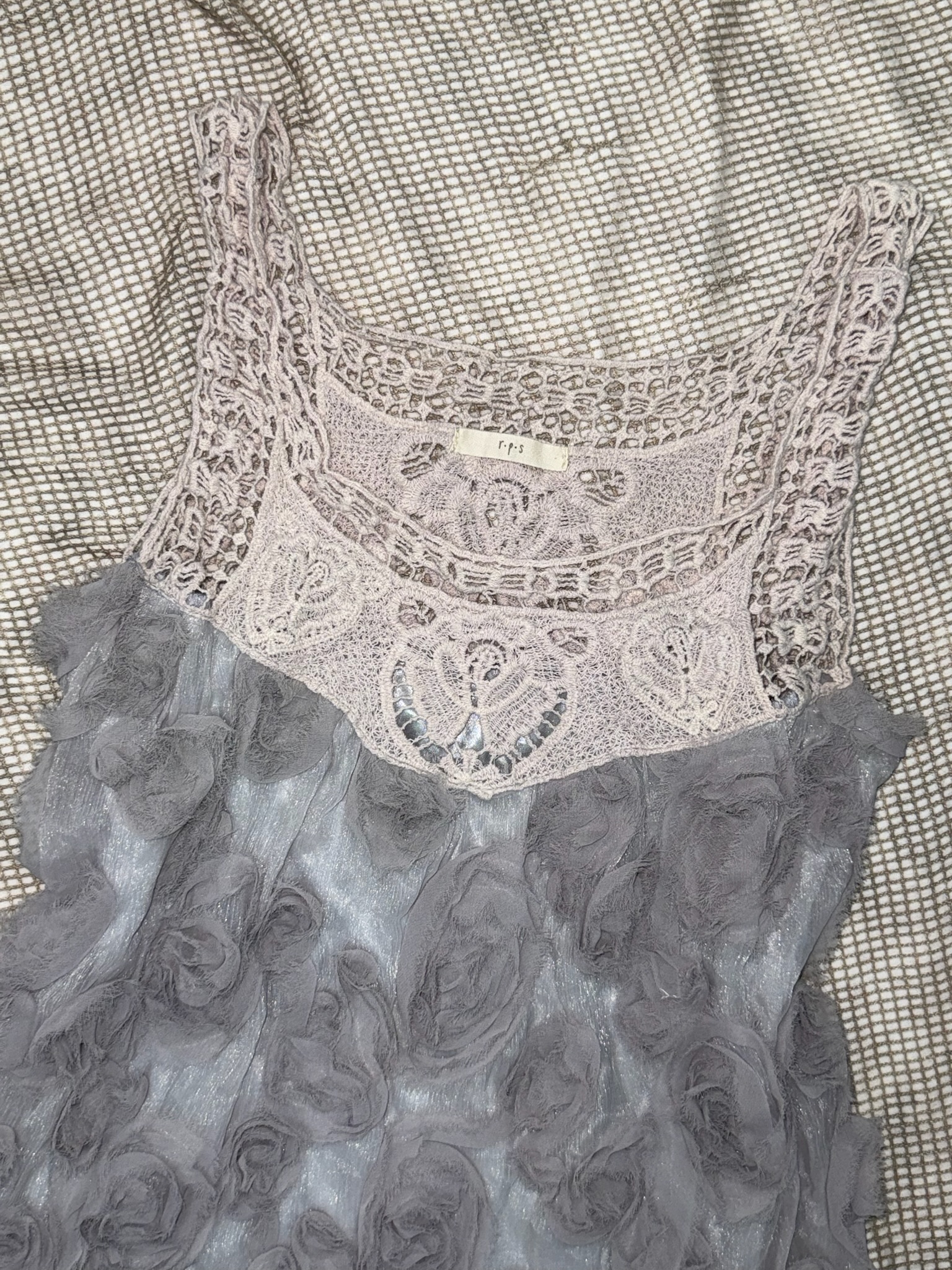 Grey 3D Rosette Sleeveless Tunic with Lace Yoke