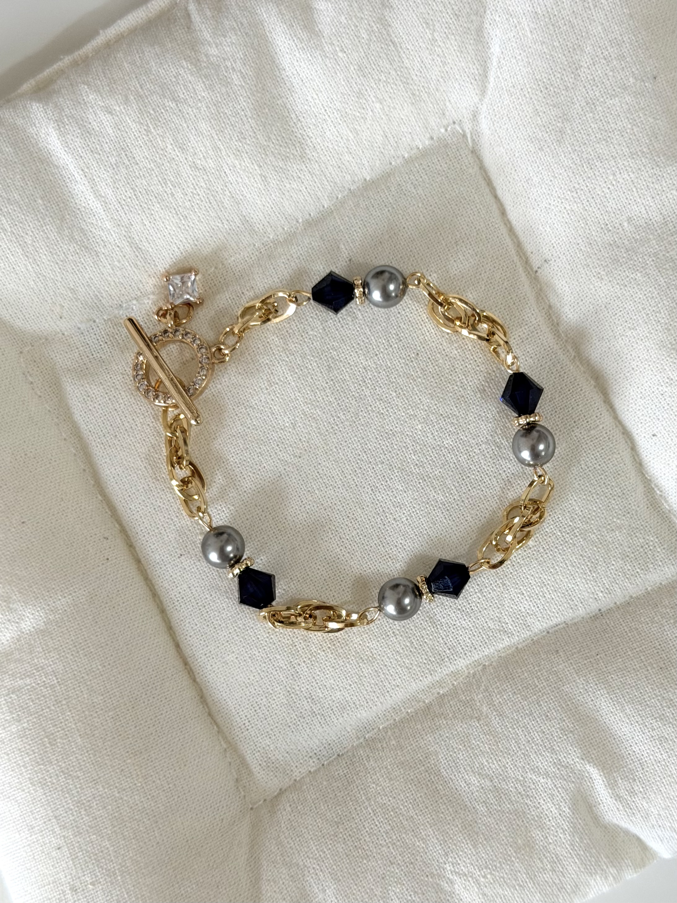 復古款水晶手鍊/皇家藍色x金色