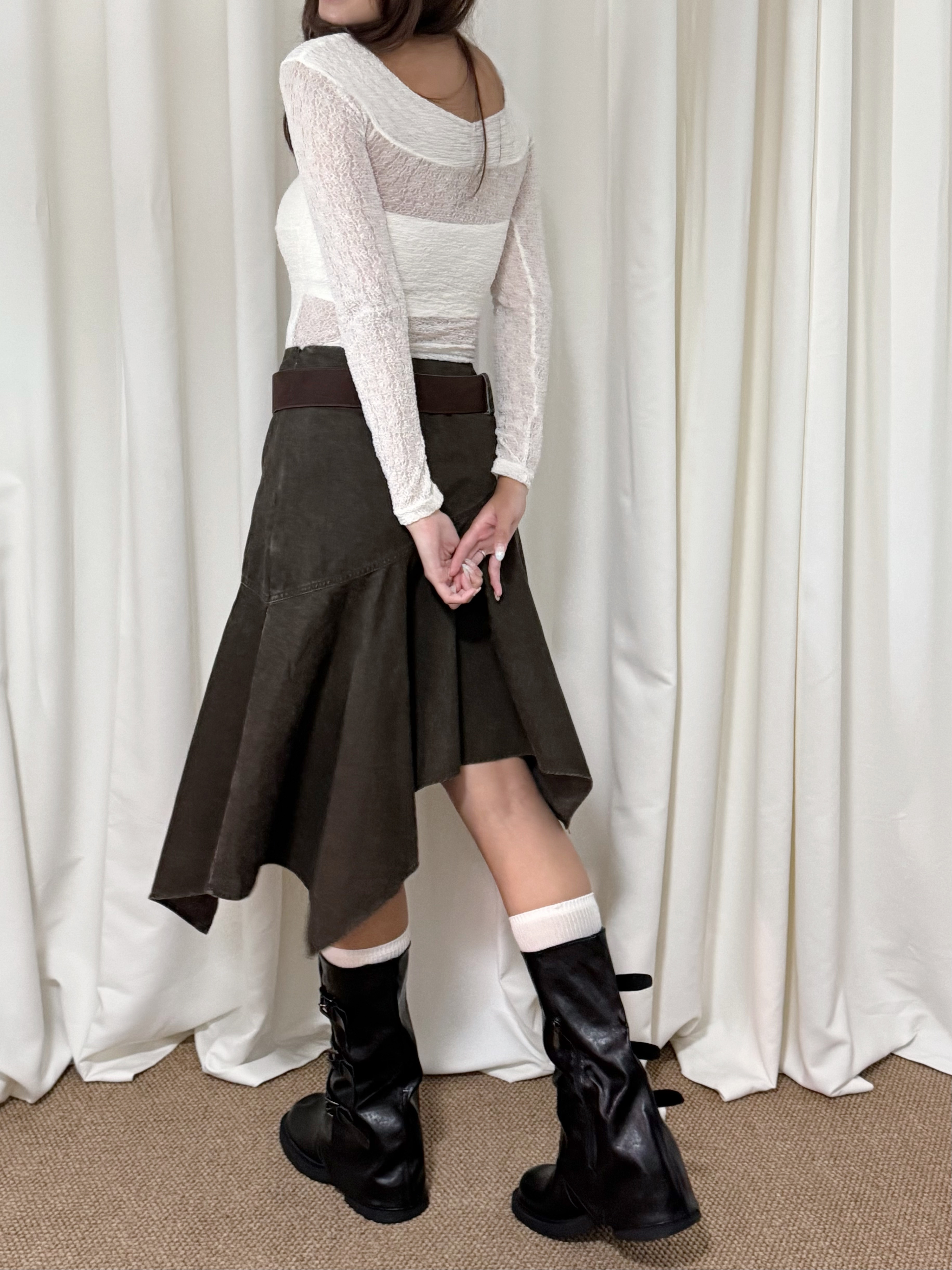 不規則洗水感半身中長裙(兩色入/兩個尺碼)