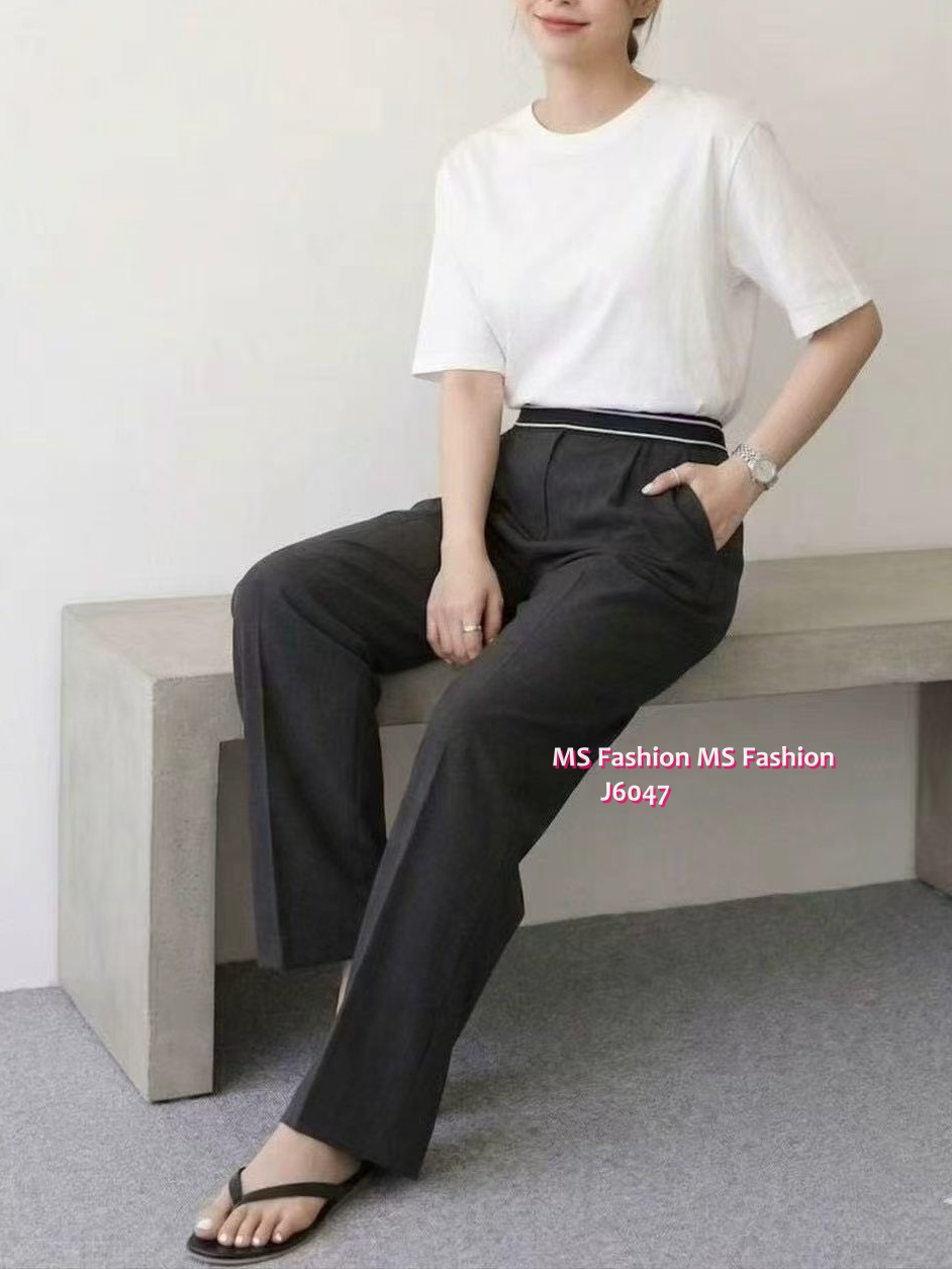 J6047 韓國🇰🇷拼色腰闊筒西褲