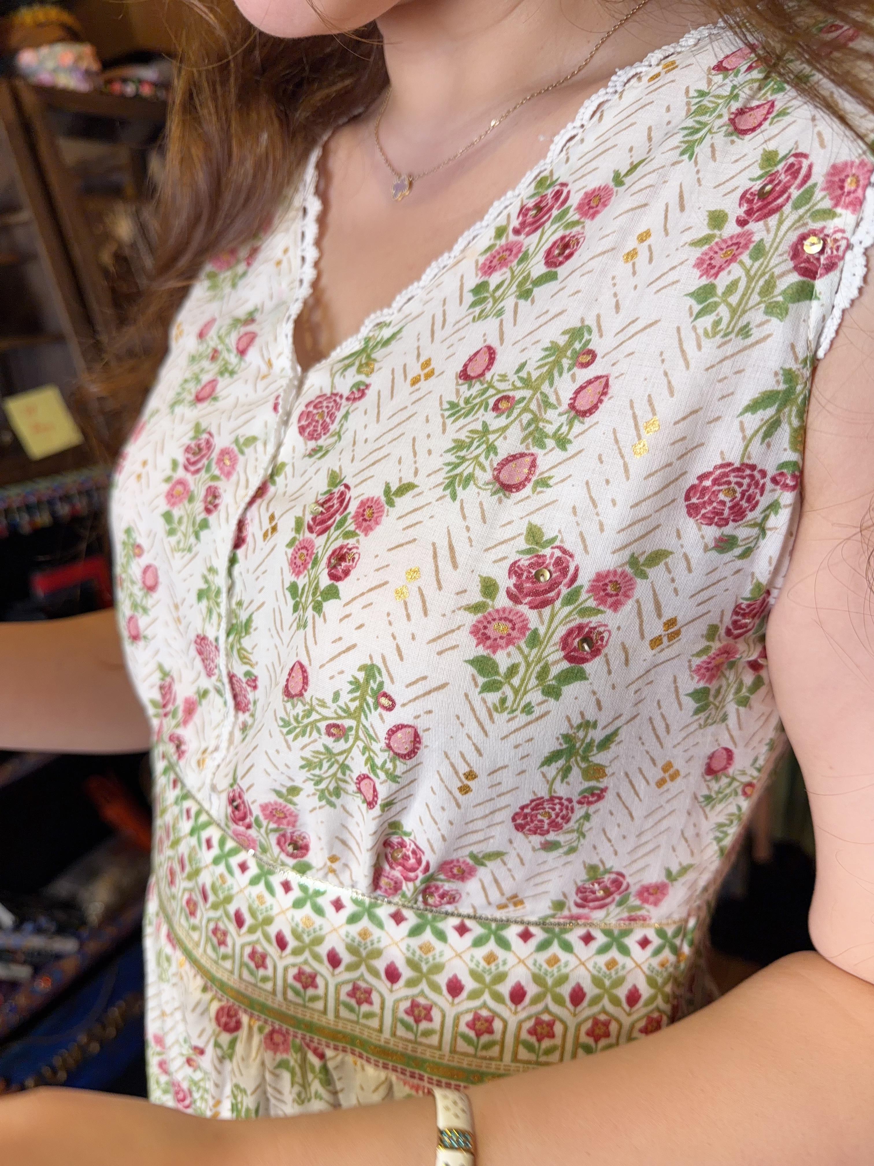 White Cottage Core V Neck Sleeveless 45.5" #1090