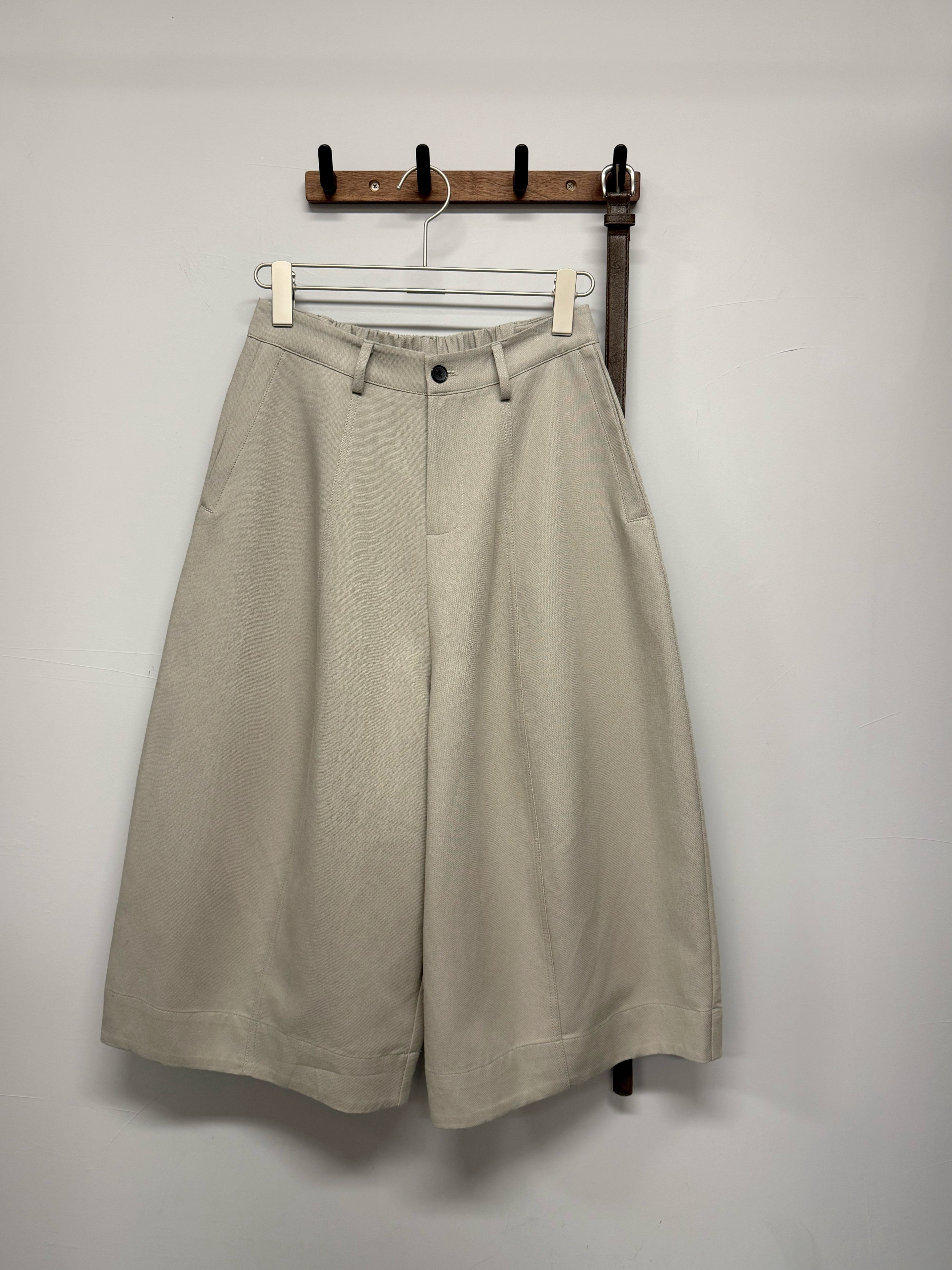 Soft Beige Drape Wide Pants (with belt) #pt87
