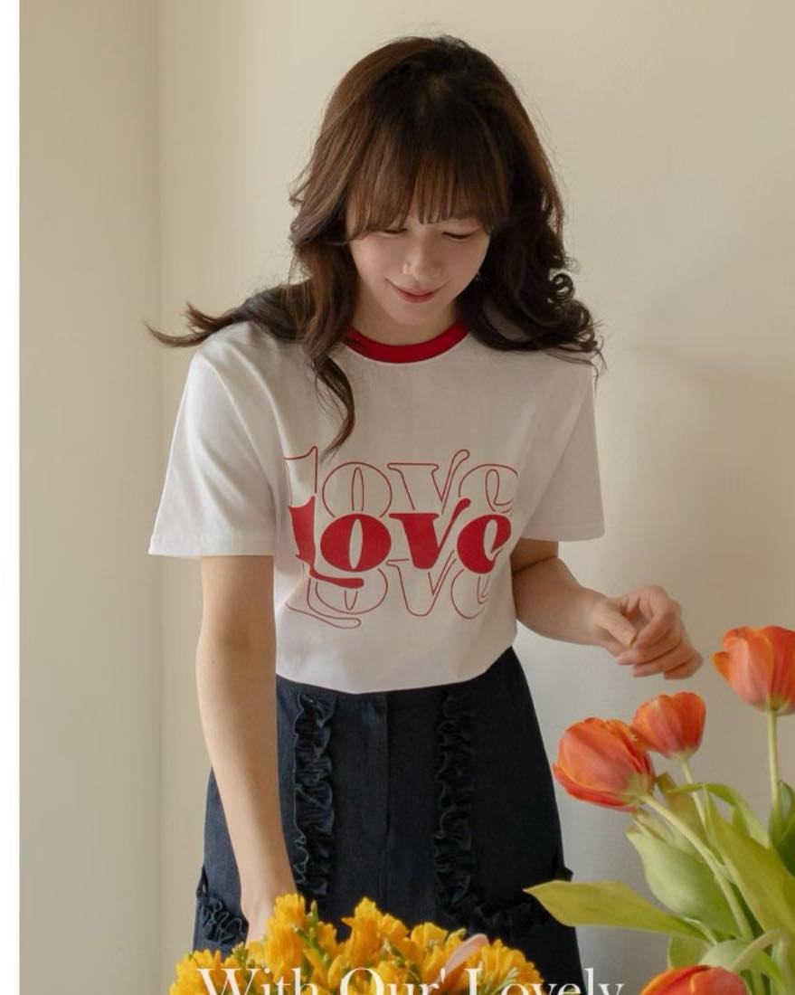 撞色領印花T shirt