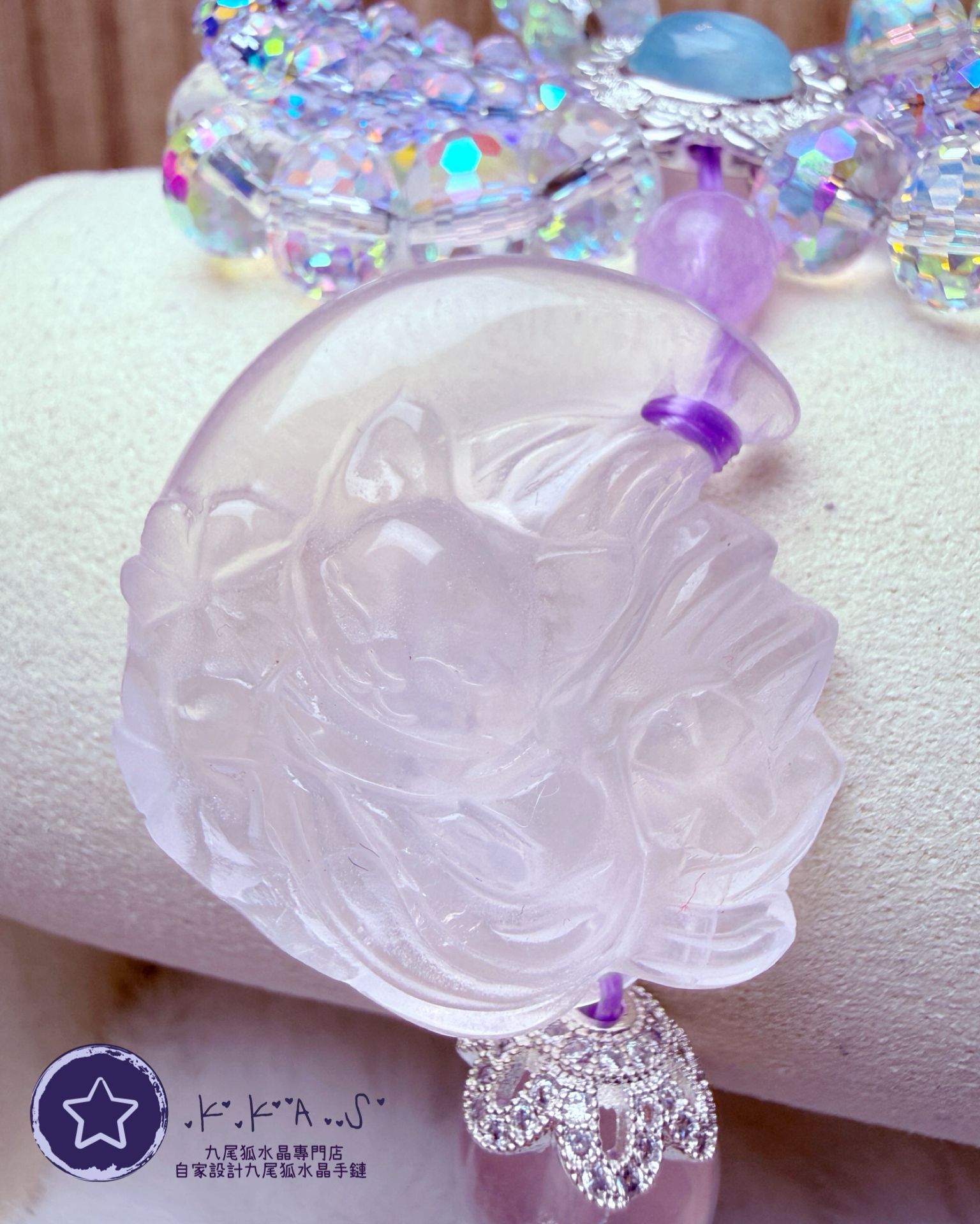 K00036 粉水晶月亮狐 自家設計手鏈