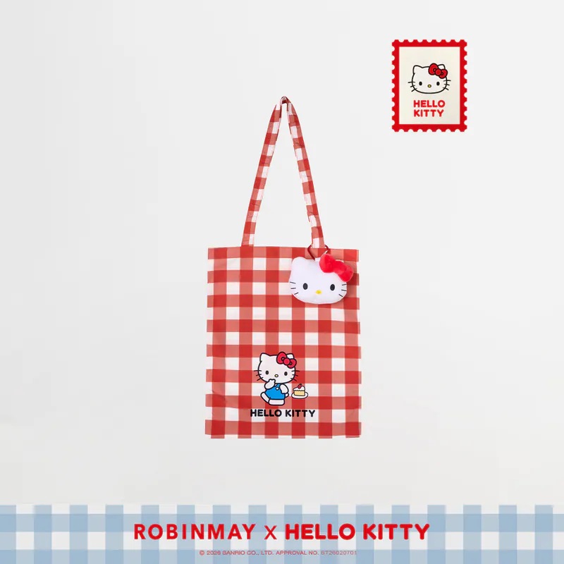 📦訂購 台灣限定 三麗鷗 Sanrio Hello Kitty聯名 娃娃收納袋(紅色格子款)