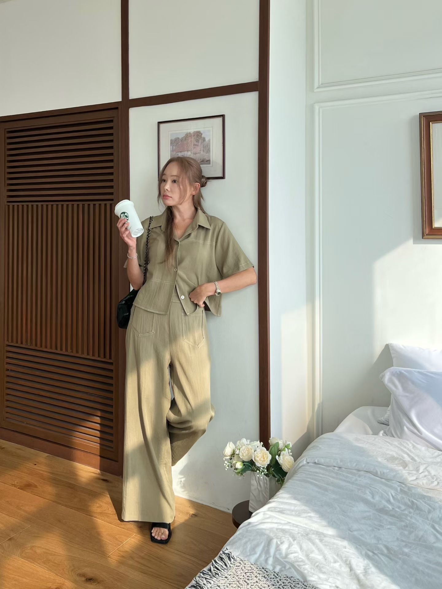 B5 高腰口袋垂墜寬褲