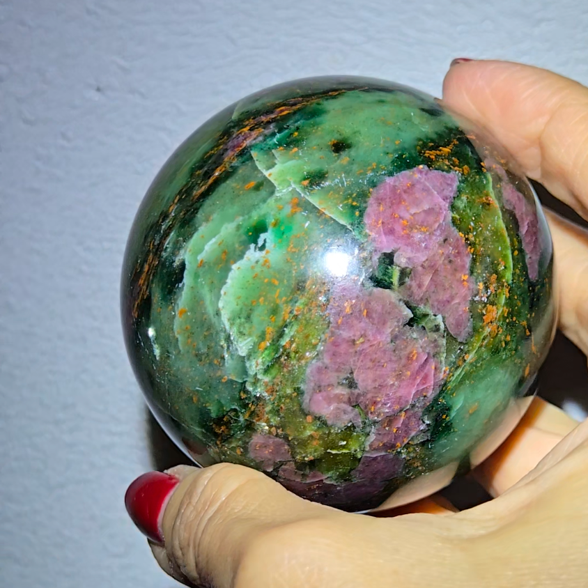 Ruby in green mica fuchsite sphere with UV - MCA113