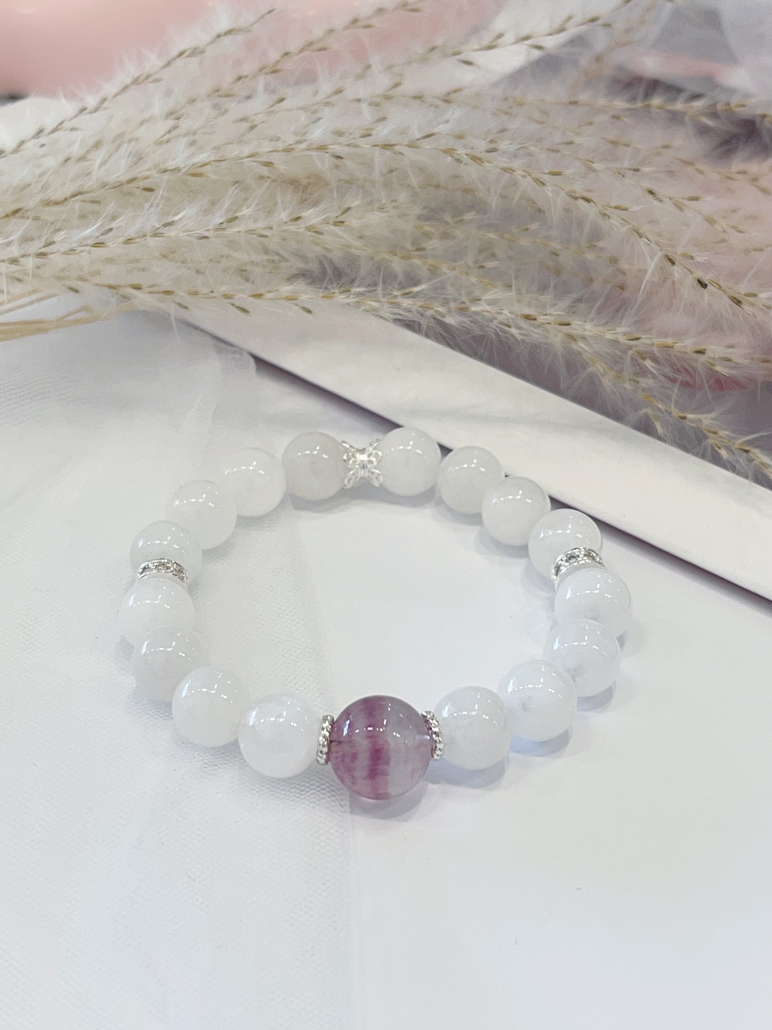💜 紫萤石 × 白幽灵 × 粉水晶手串 Purple Fluorite & White Phantom Quartz & Rose Quartz |10mm