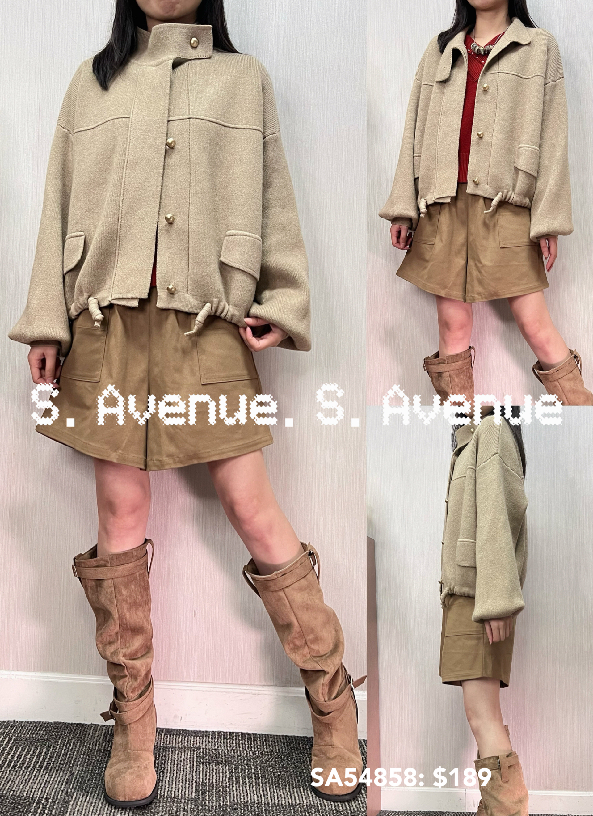 SA54858: 長袖企領有鈕前有骨冷褸