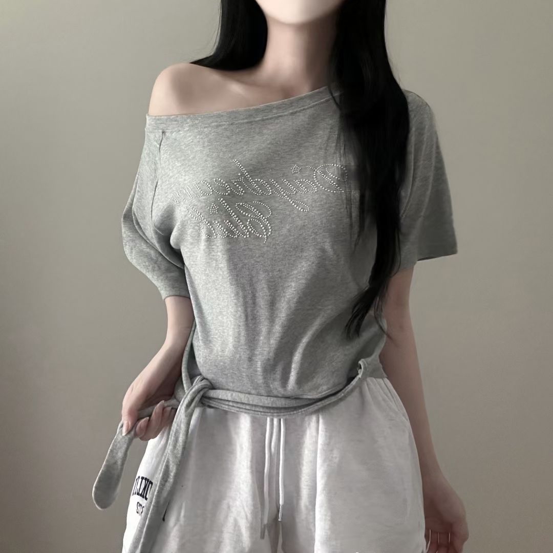 韓國寬鬆閃閃字母綁帶Oversized tee