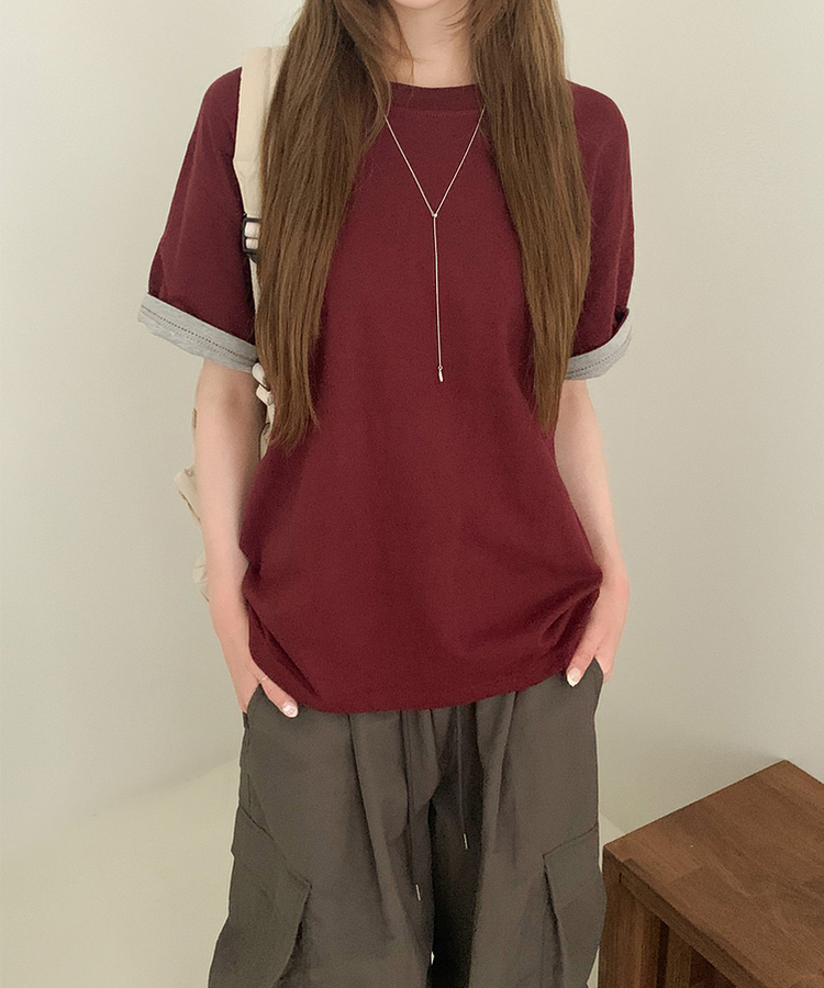 Contrast Cuff Short Sleeve Tee