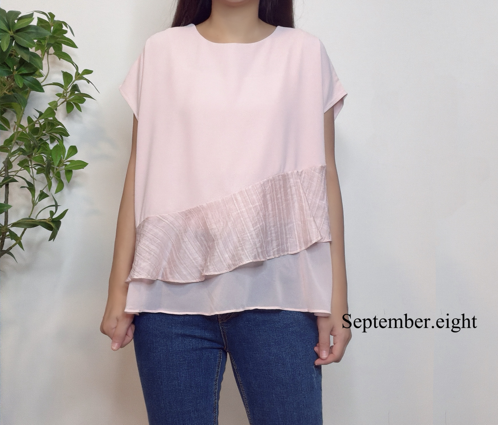 梳織斜ruffle Top