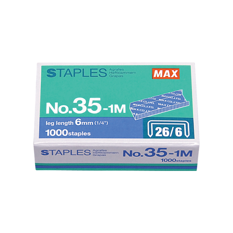 Max Stapler Bullet No.35-1M (26/6) – Premium Steel Staples | Peluru Pengokot for Standard Stapler (1000pcs/Box)