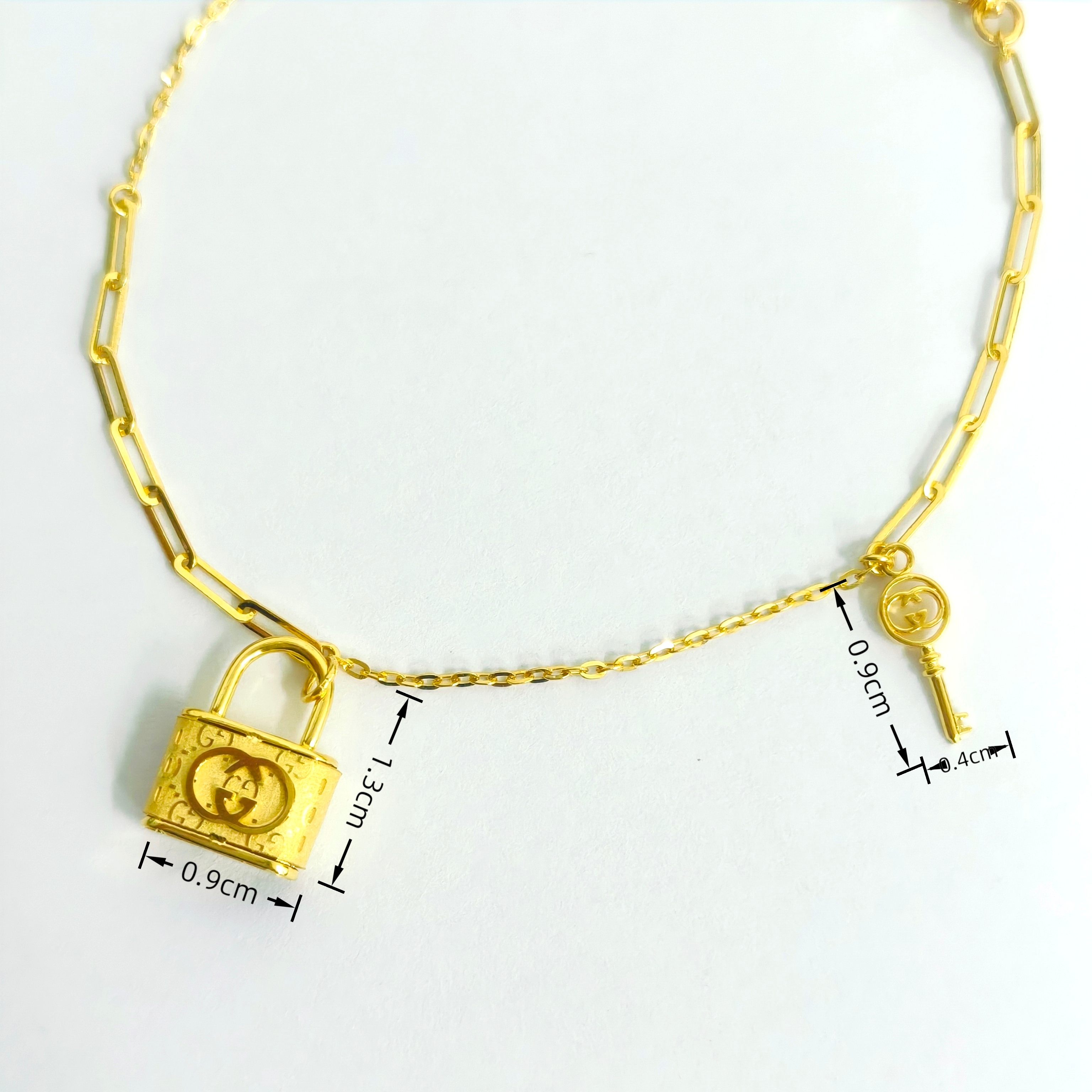 916 GOLD GUCCI LOCK AB BRACELET 15-17CM 916 金 双G锁头钥匙吊坠AB手链 15CM-17CM