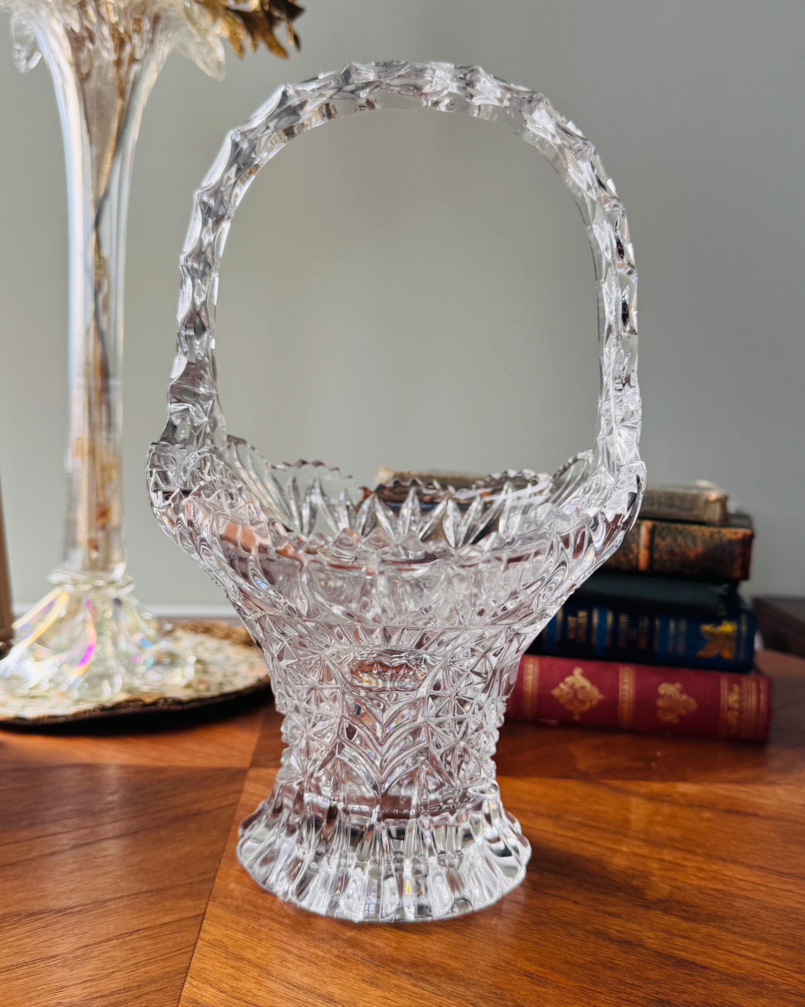 Vintage Crystal Birdsong Basket with Sawtooth Rim