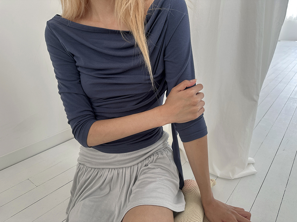Asymmetric Ruched Boatneck Top